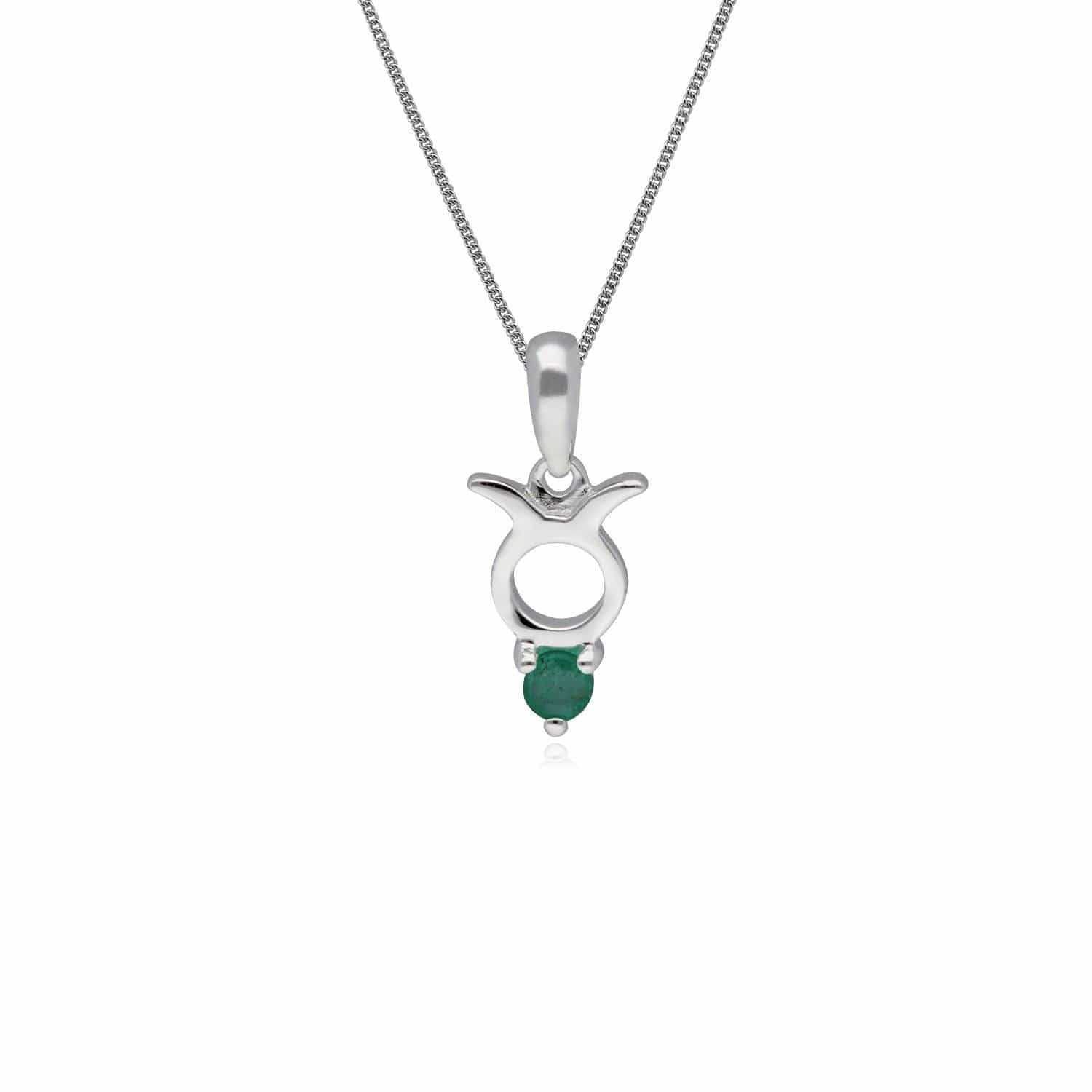 Image of Emerald Taurus Zodiac Charm Necklace in 9ct White Gold