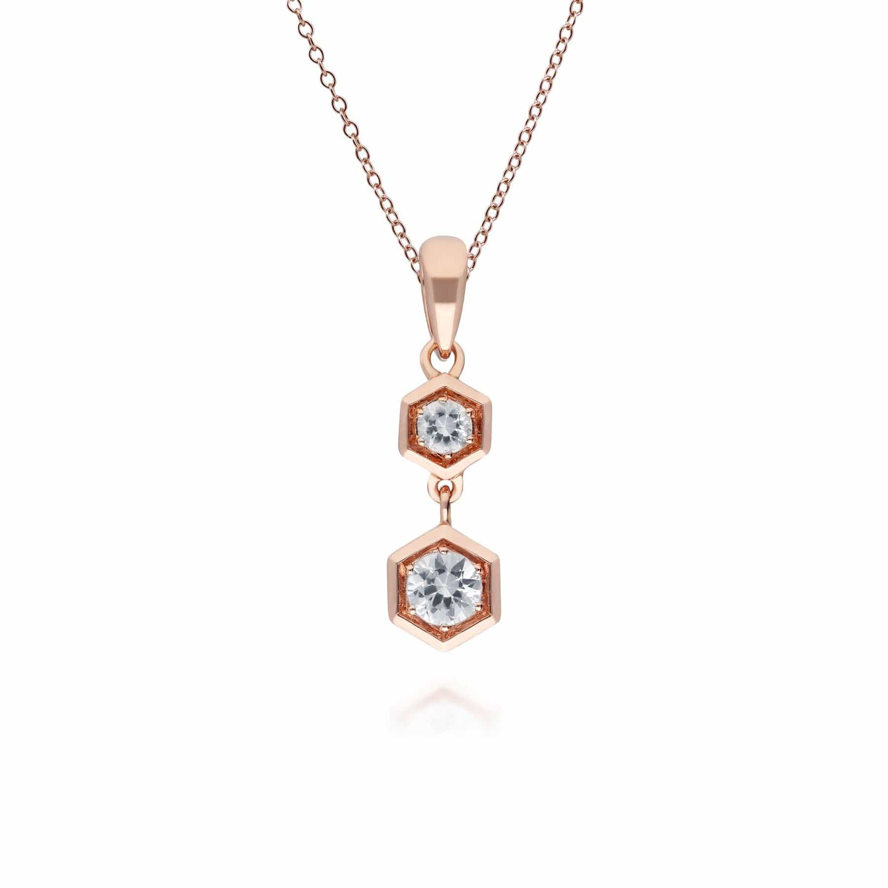 Photos - Pendant / Choker Necklace Honeycomb Inspired Clear Sapphire Pendant Necklace in 9ct Rose Gold