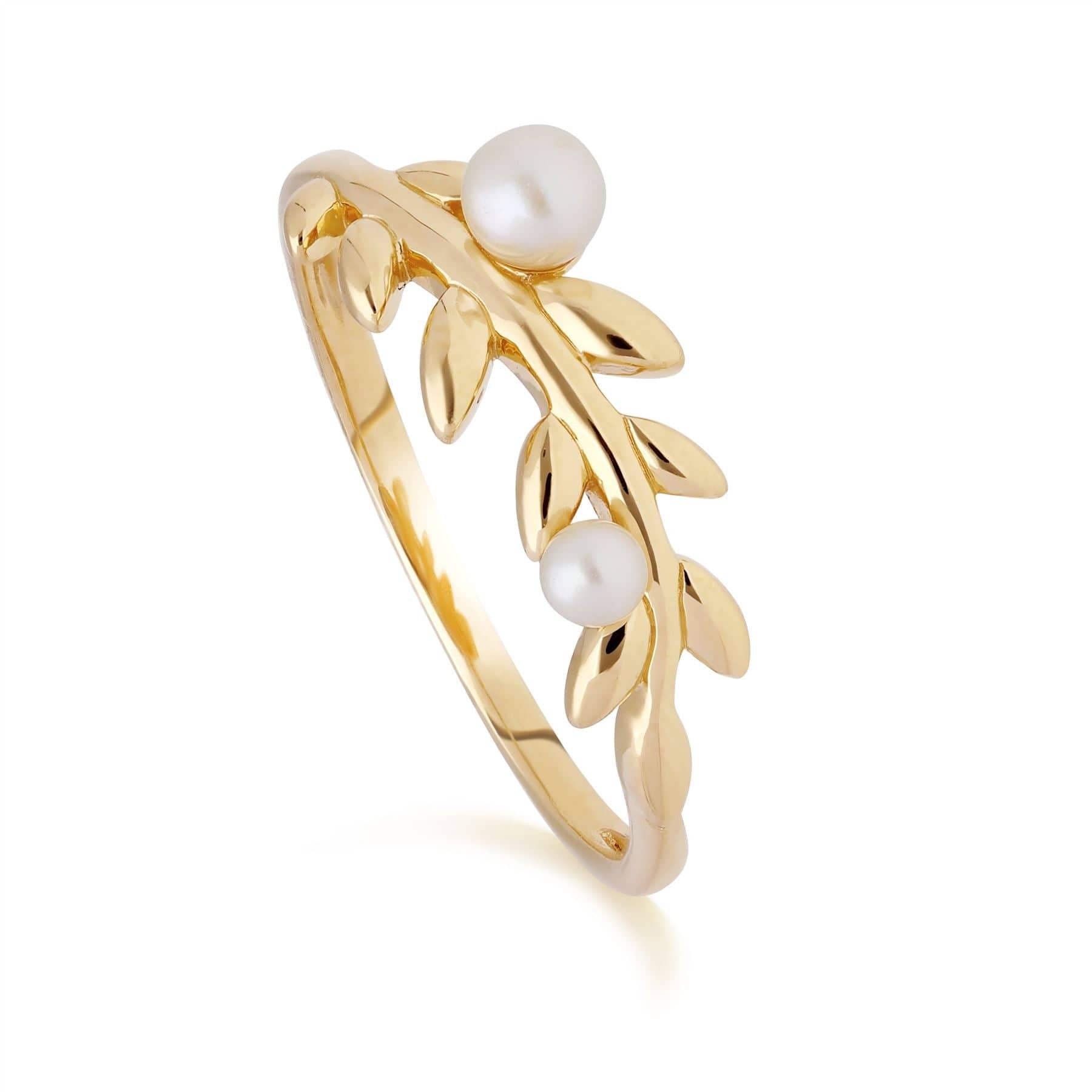 Product photograph of O Leaf Pearl Ring In Gold Plated Sterling Silver from Gemondo Jewellery