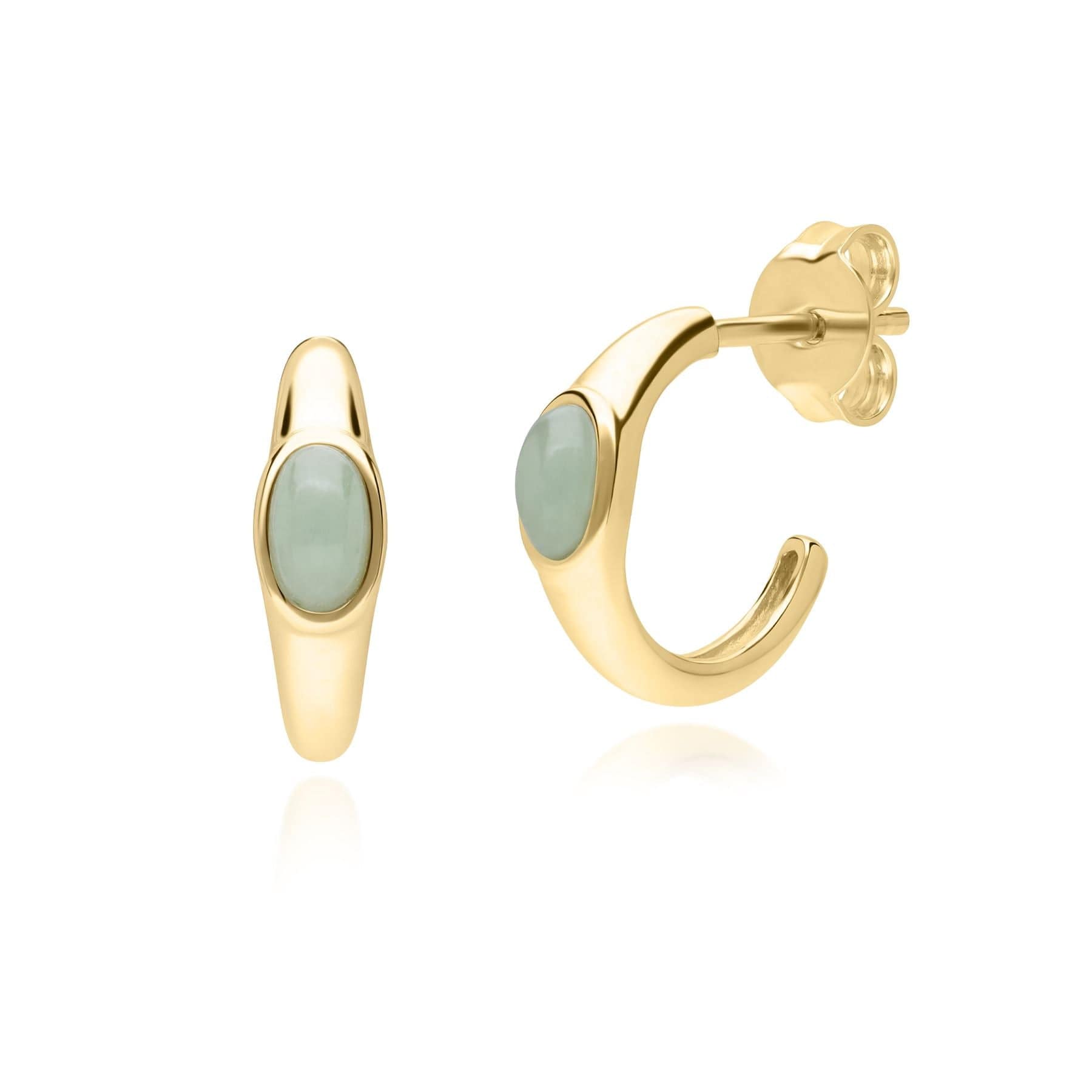 Product photograph of Modern Classic Oval Jade Green Hoop Earrings In 18ct Gold Plated Silver from Gemondo Jewellery