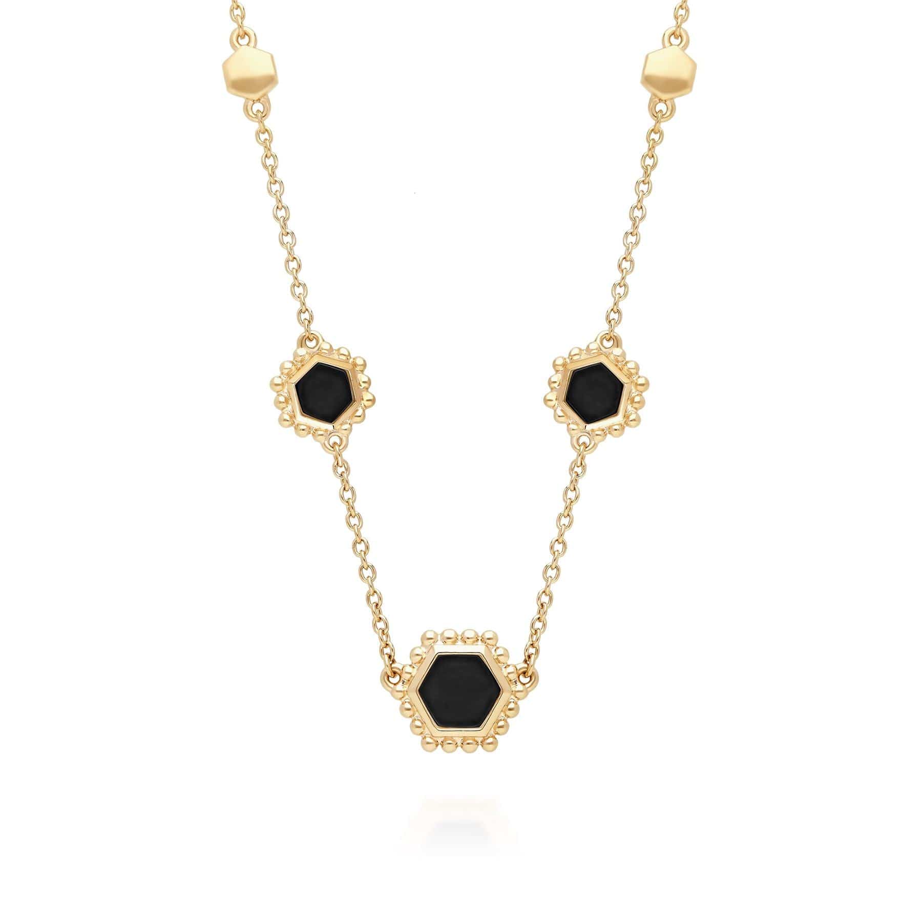 Image of Black Onyx Flat Slice Hex Chain Necklace in Gold Plated Sterling Silver
