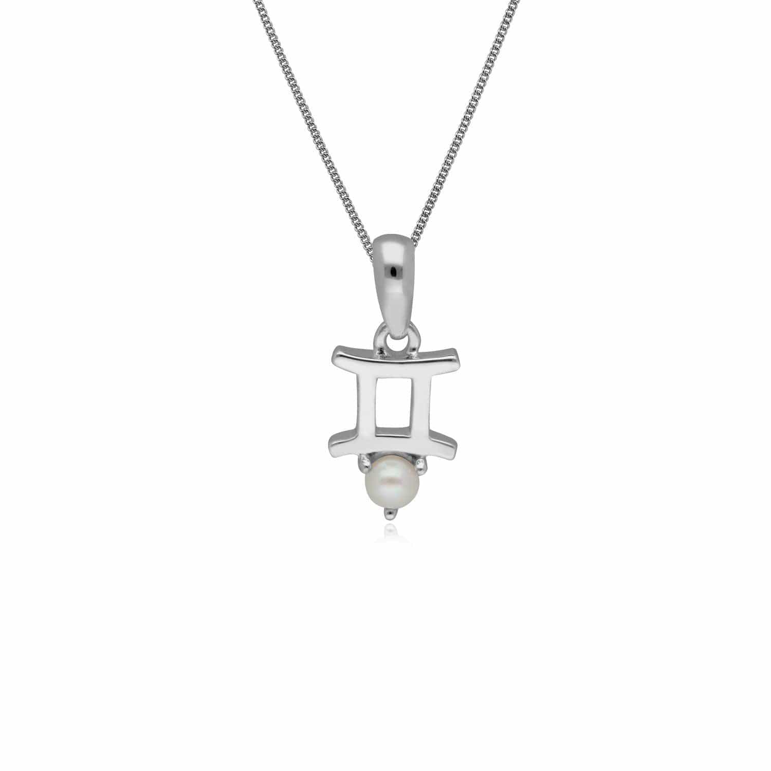 Product photograph of Pearl Gemini Zodiac Charm Necklace In 9ct White Gold from Gemondo Jewellery
