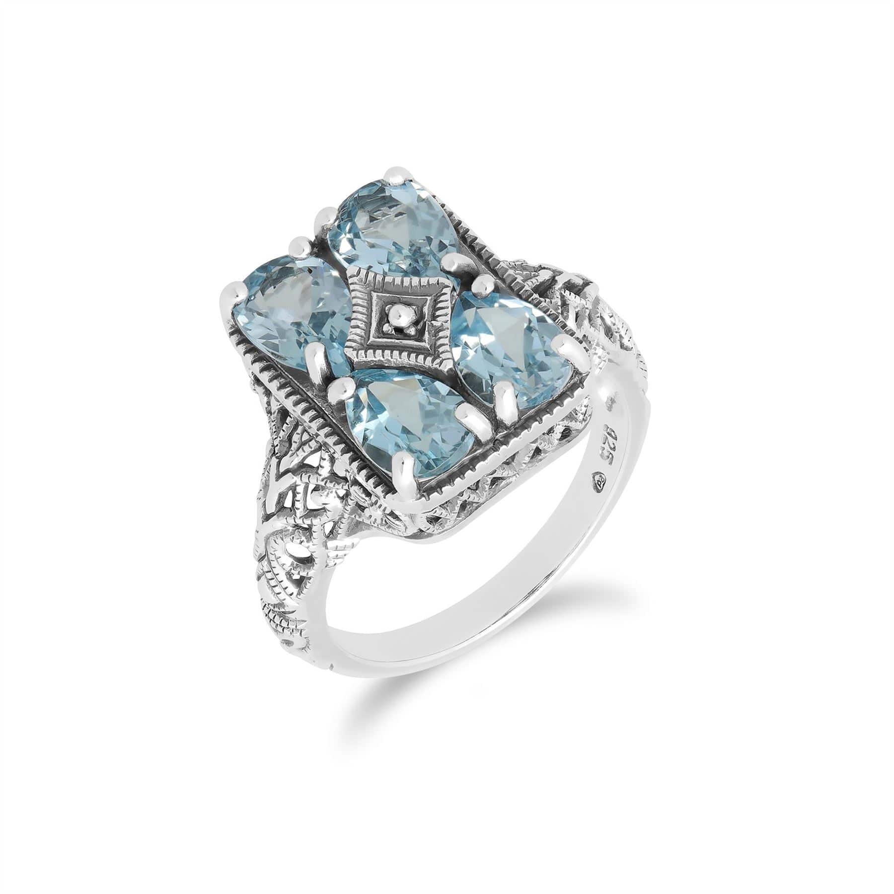 Image of Art Nouveau Inspired Blue Topaz Statement Ring in 925 Sterling Silver