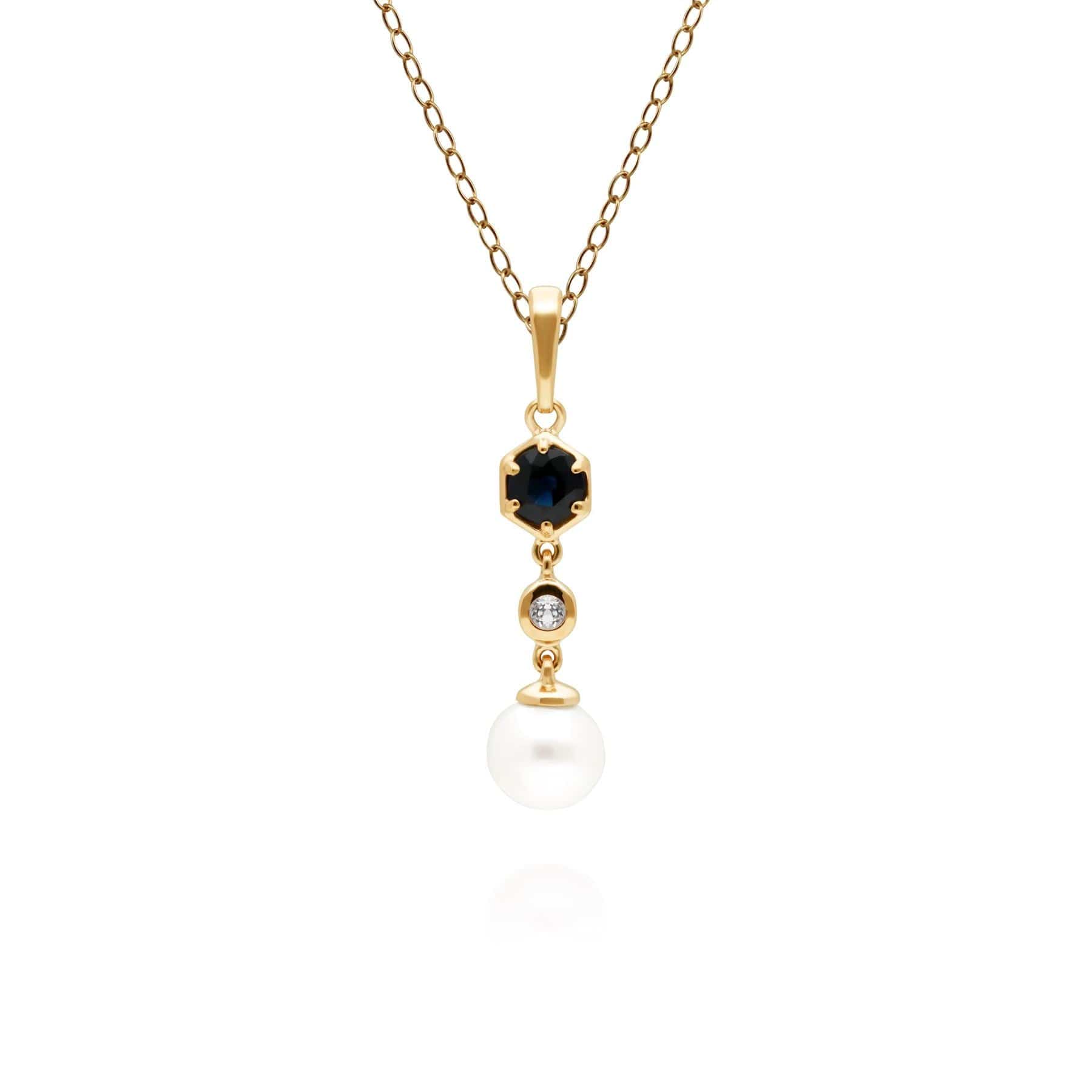 Photos - Pendant / Choker Necklace Modern Pearl, Sapphire & Topaz Drop Pendant in Gold Plated Silver