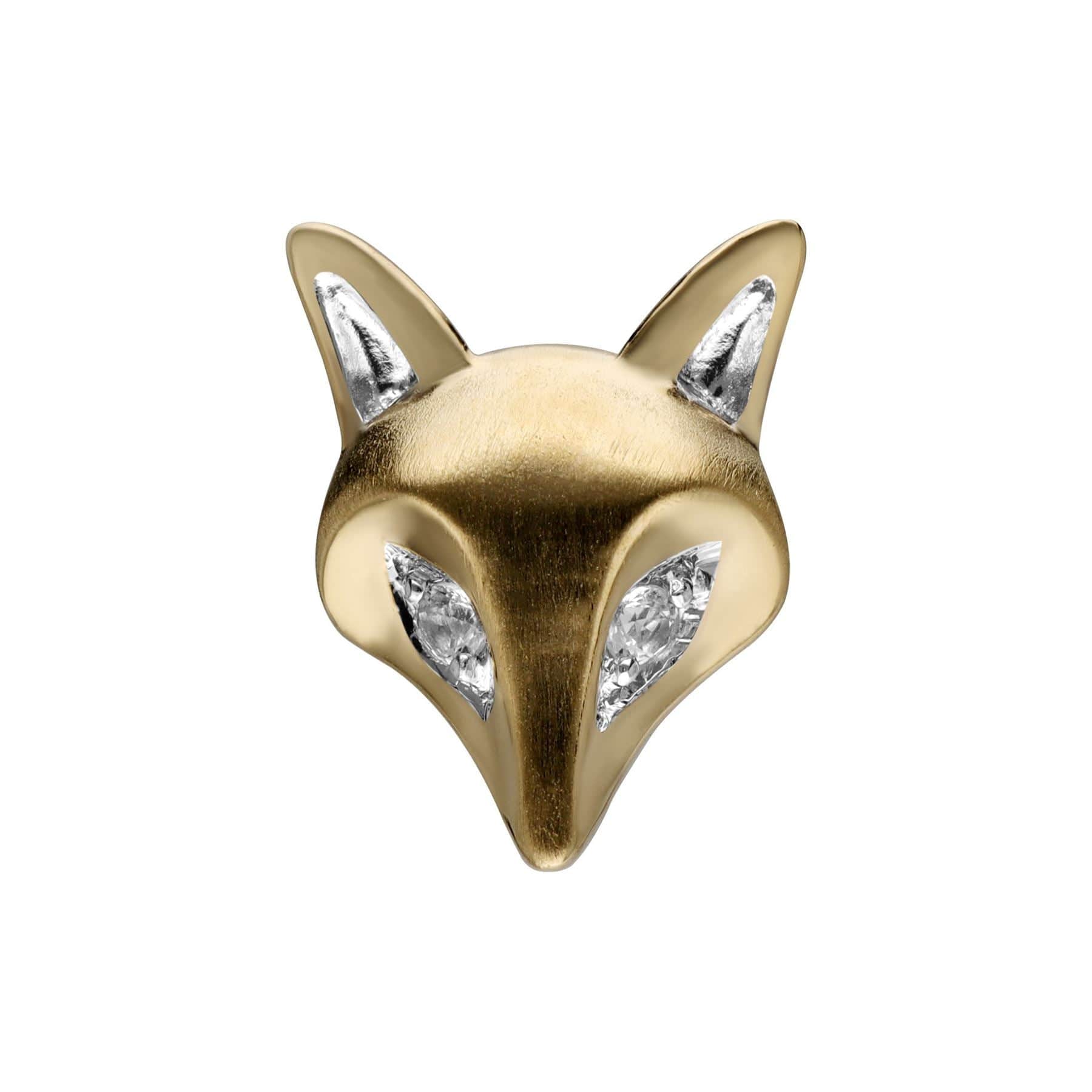 Product photograph of Gardenia White Sapphire Fox Pin In 9ct Yellow Gold from Gemondo Jewellery
