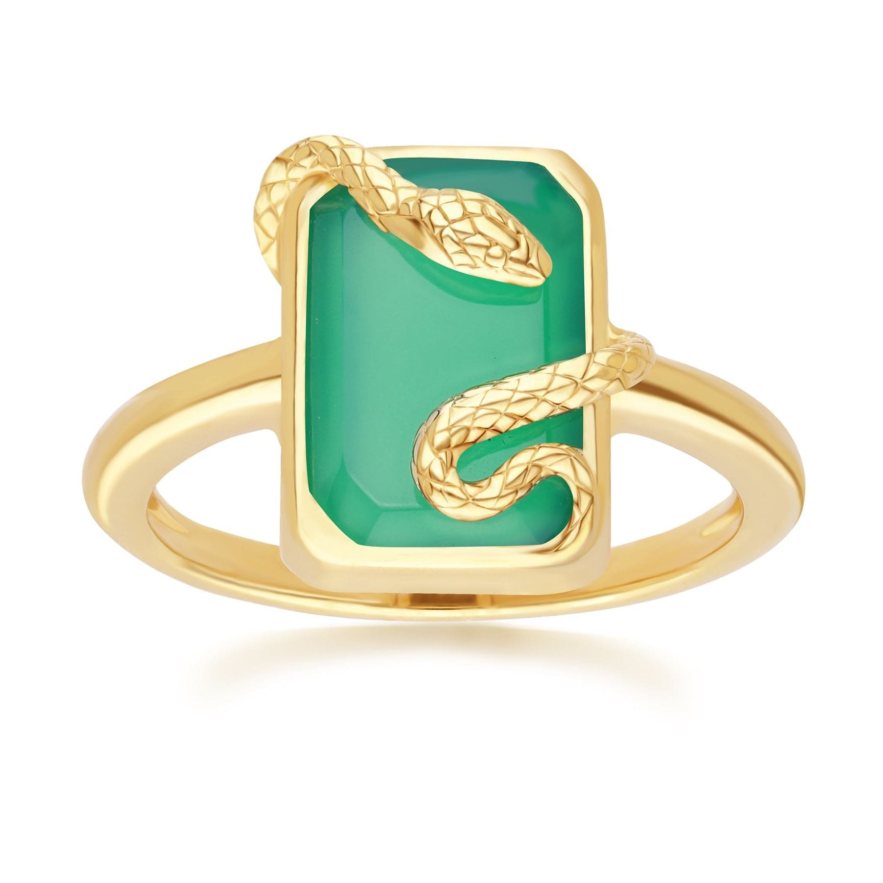 Product photograph of Grand Deco Green Chalcedony Snake Wrap Ring In Gold Plated Sterling Silver from Gemondo Jewellery