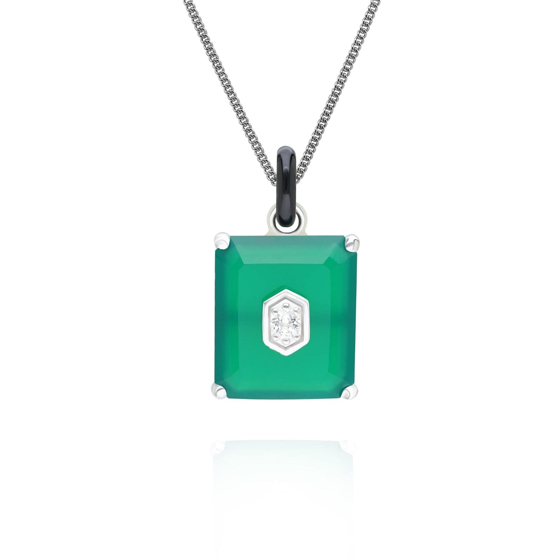 Product photograph of Grand Deco Black Enamel Green Chalcedony Topaz Pendant In Sterling Silver from Gemondo Jewellery