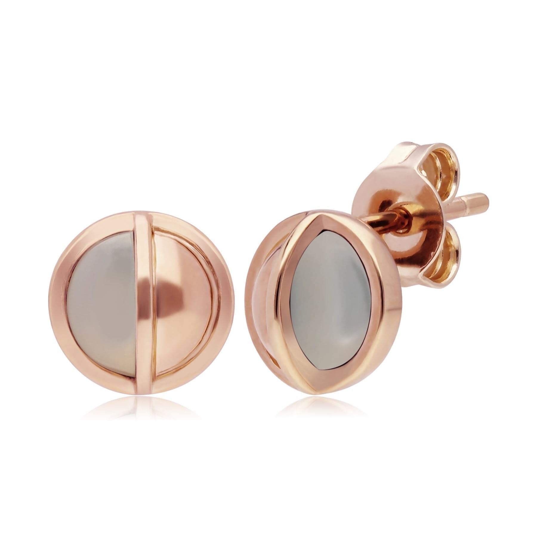 Product photograph of Micro Statement Round Mother Of Pearl Stud Earrings In Rose Plated Silver from Gemondo Jewellery