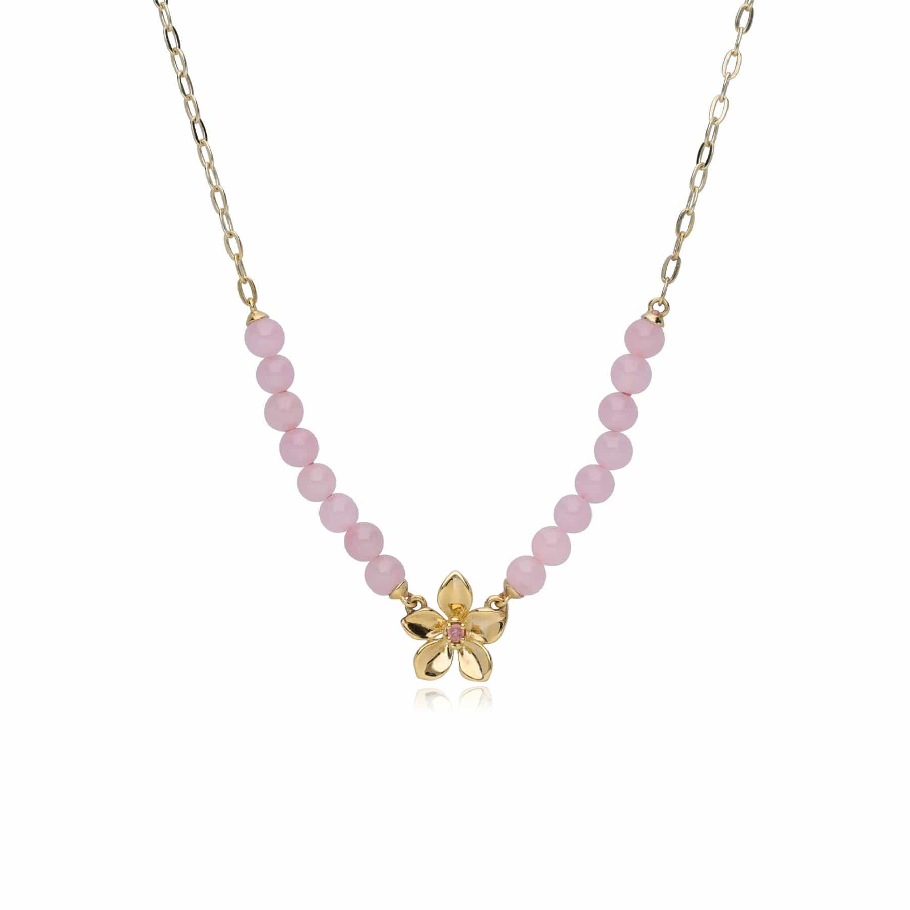 Product photograph of Ecfew Creator Dyed Pink Jadeite Pink Tourmaline Floral Beaded Necklace In Gold Plated Sterling Silver from Gemondo Jewellery