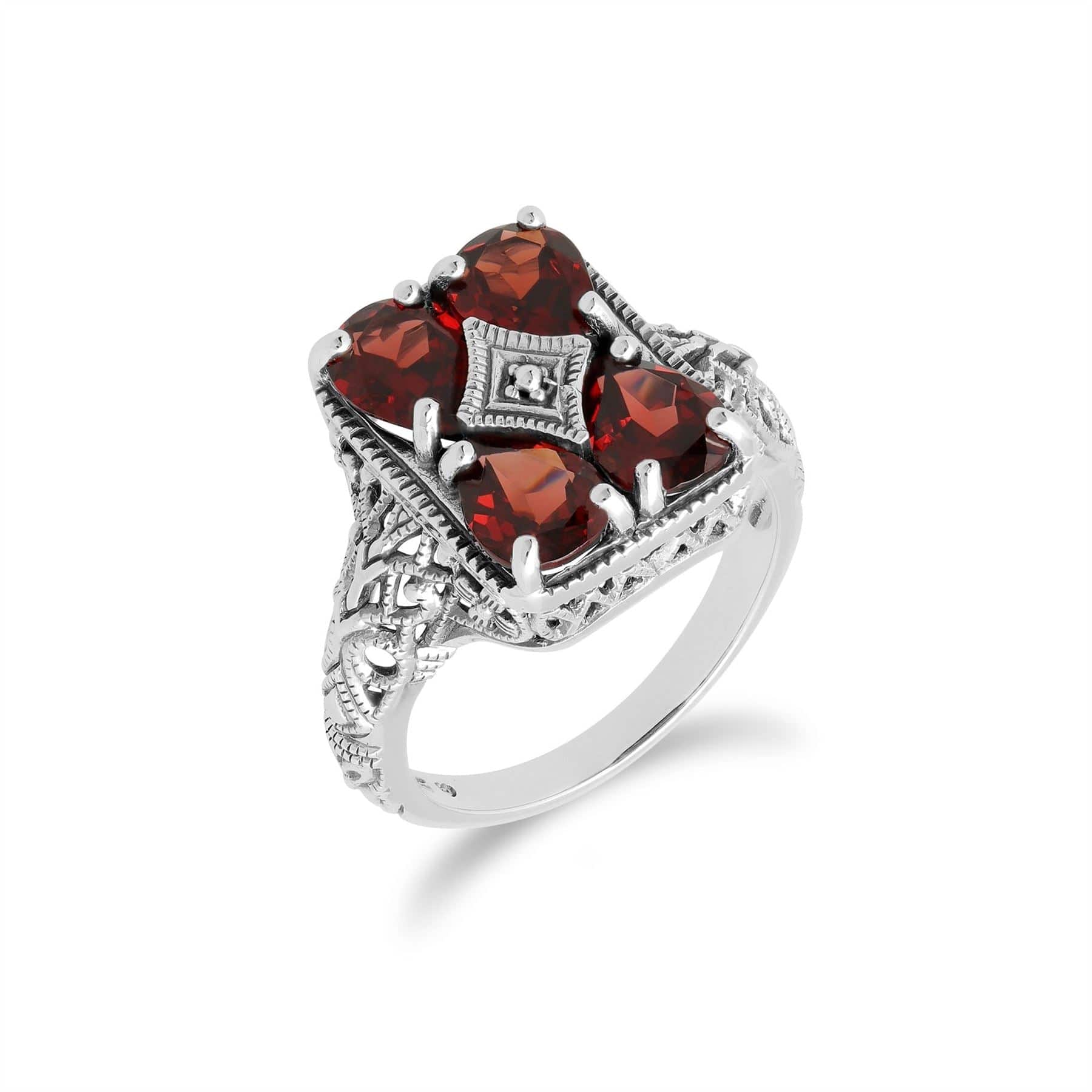 Product photograph of Art Nouveau Inspired Garnet Statement Ring In 925 Sterling Silver from Gemondo Jewellery