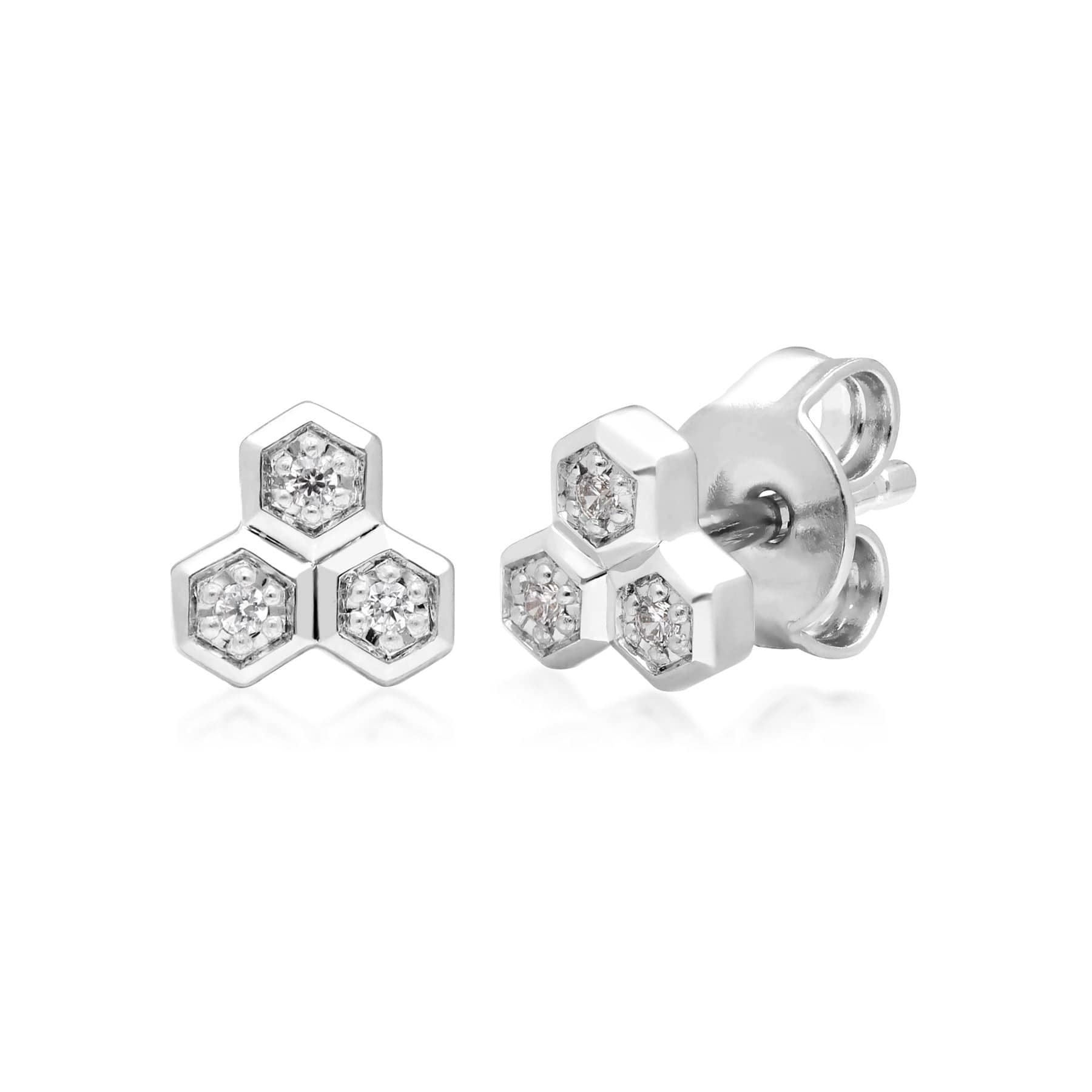 Product photograph of Diamond Geometric Trilogy Stud Earrings In 9ct White Gold from Gemondo Jewellery