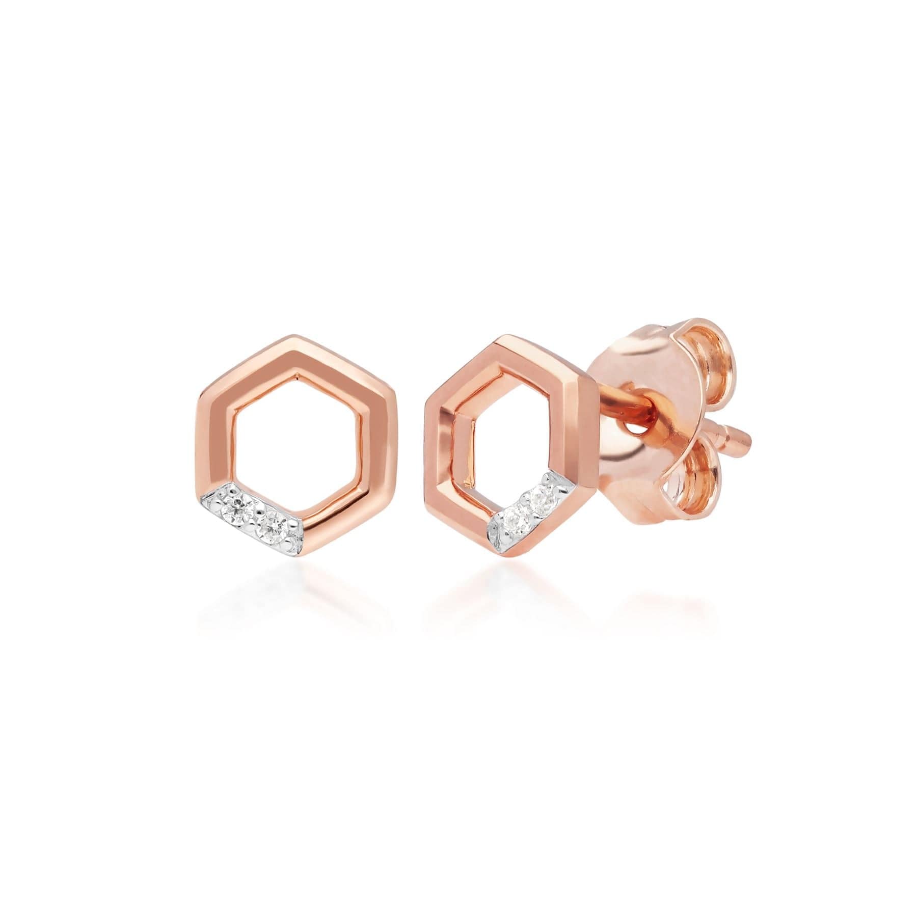 Image of Diamond Pave Hexagon Stud Earrings in 9ct Rose Gold