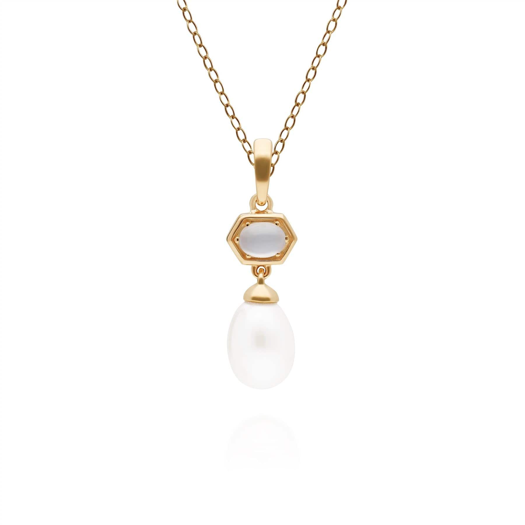 Product photograph of Modern Pearl Moonstone Hexagon Drop Pendant In Yellow Gold Plated Silver from Gemondo Jewellery