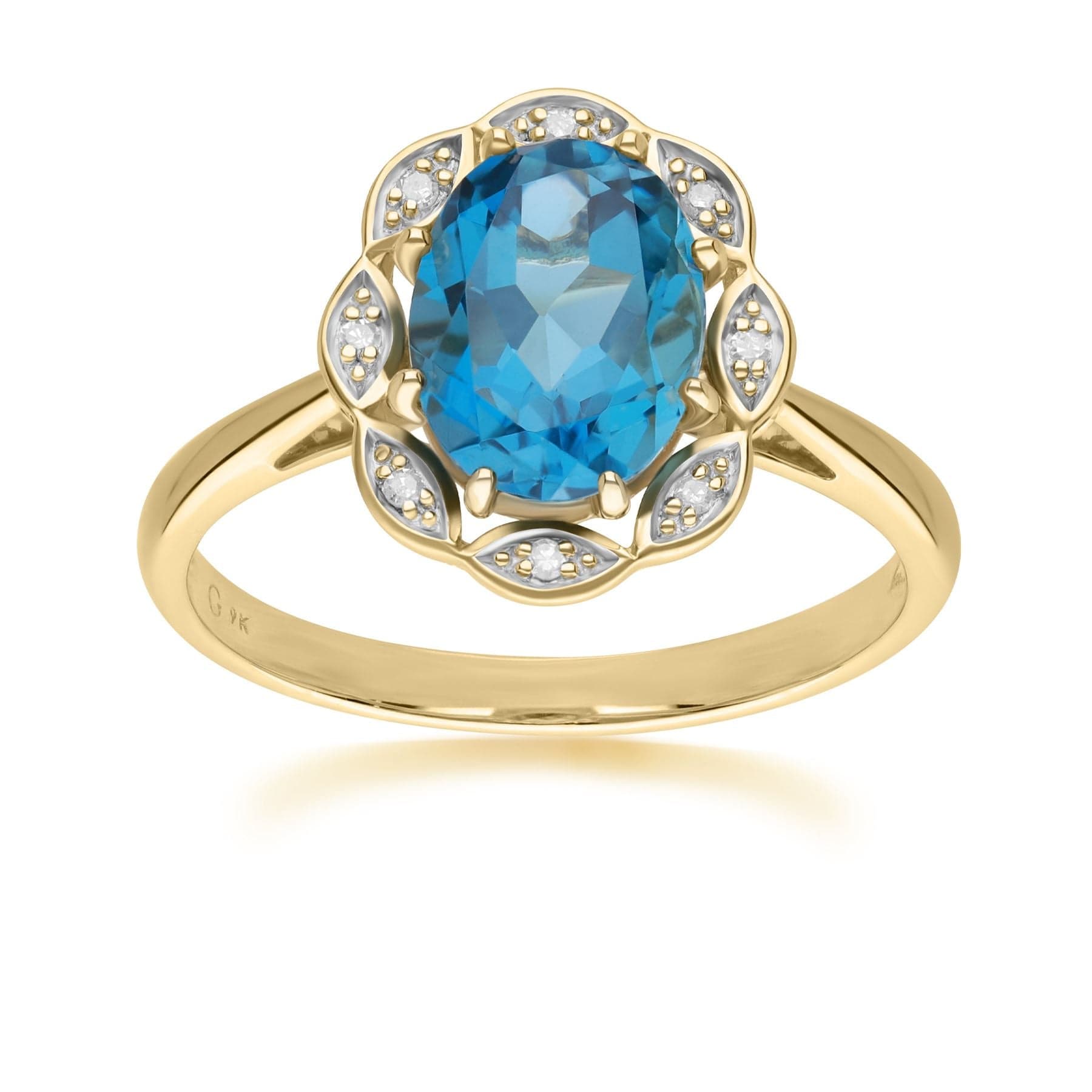 Image of Classic London Blue Topaz & Diamond Luxe Ring in 9ct Yellow Gold