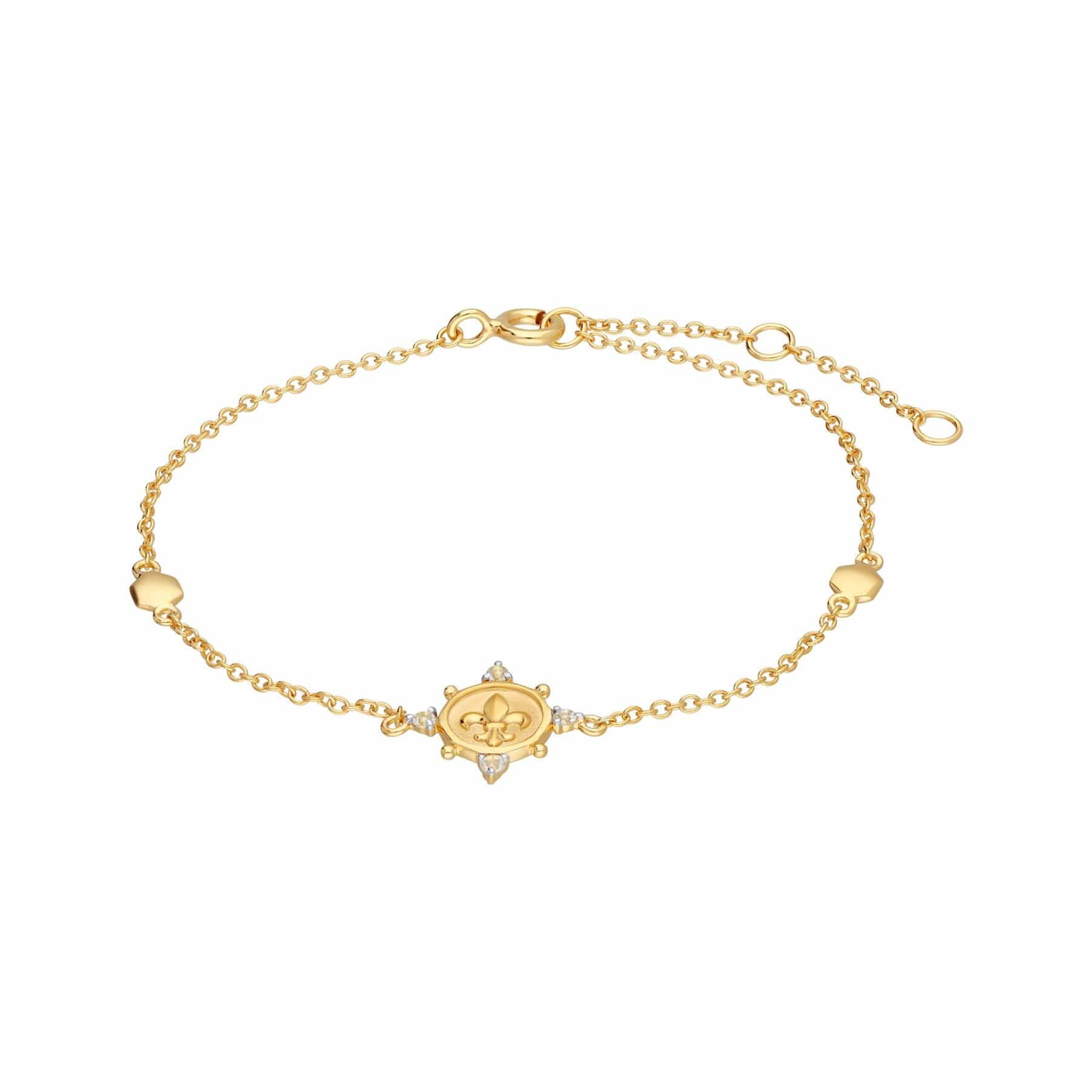 Product photograph of Ecfew White Topaz Fleur De Lis Coin Bracelet In 9ct Yellow Gold from Gemondo Jewellery