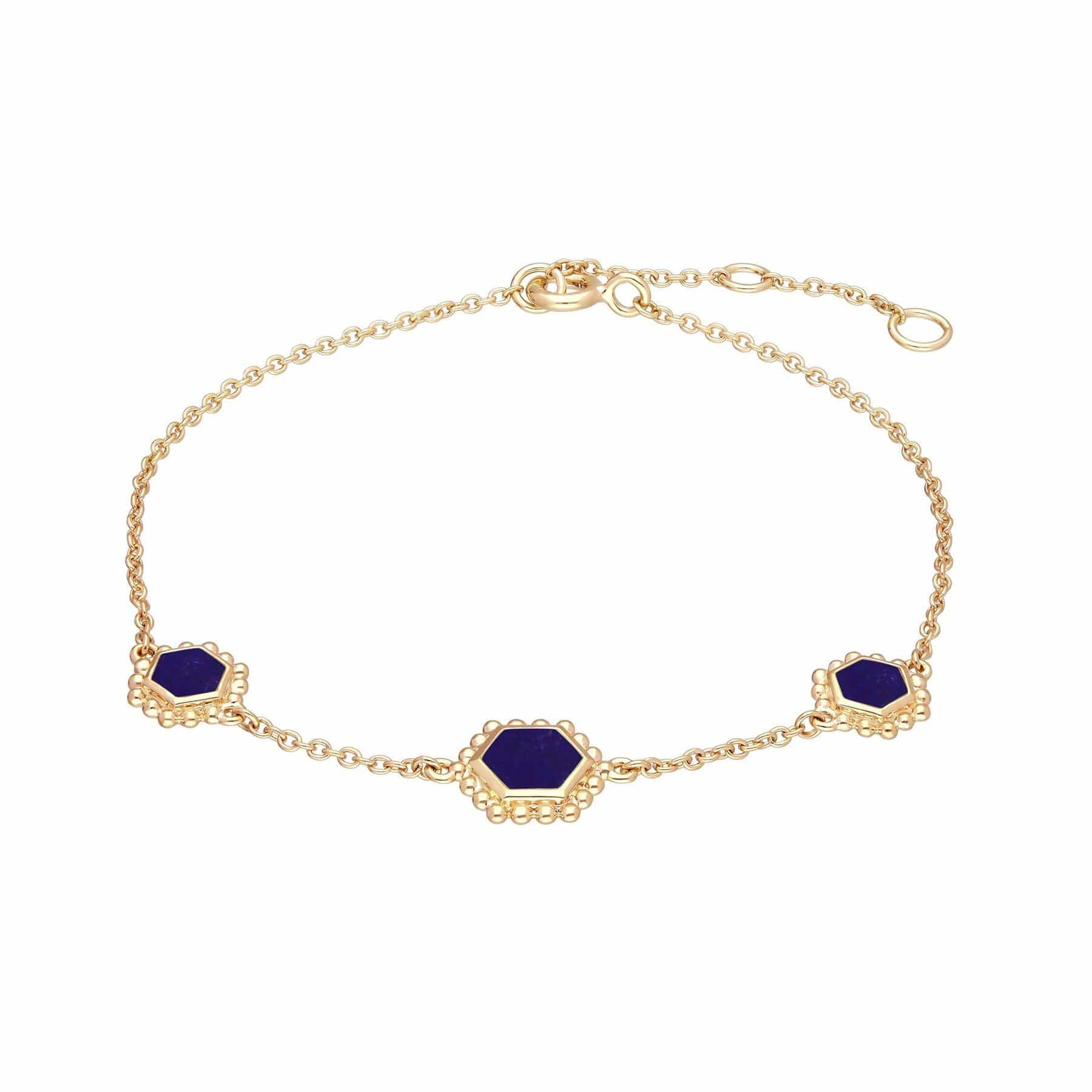 Product photograph of Lapis Lazuli Flat Slice Hex Chain Bracelet In Gold Plated Sterling Silver from Gemondo Jewellery