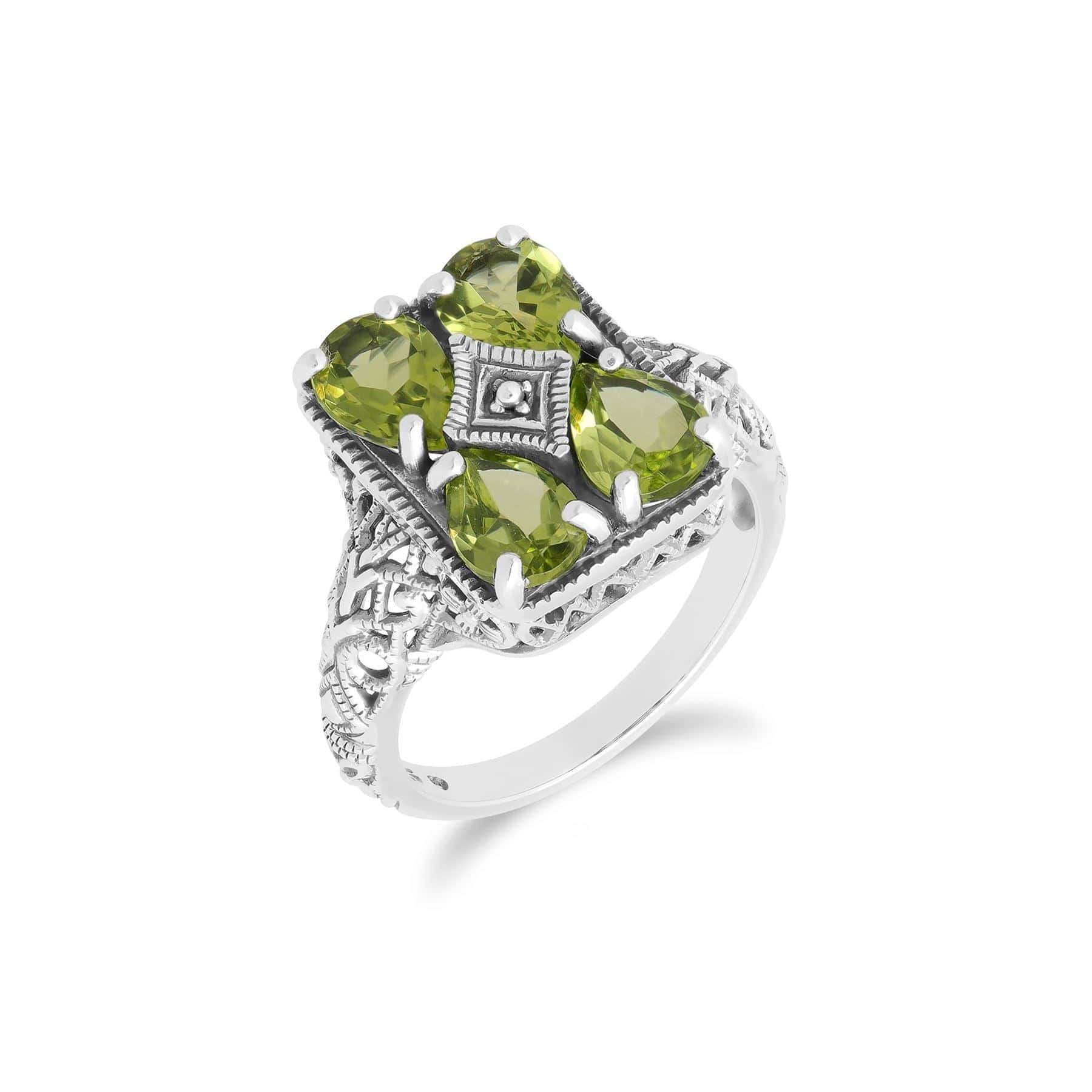 Product photograph of Art Nouveau Inspired Peridot Statement Ring In 925 Sterling Silver from Gemondo Jewellery