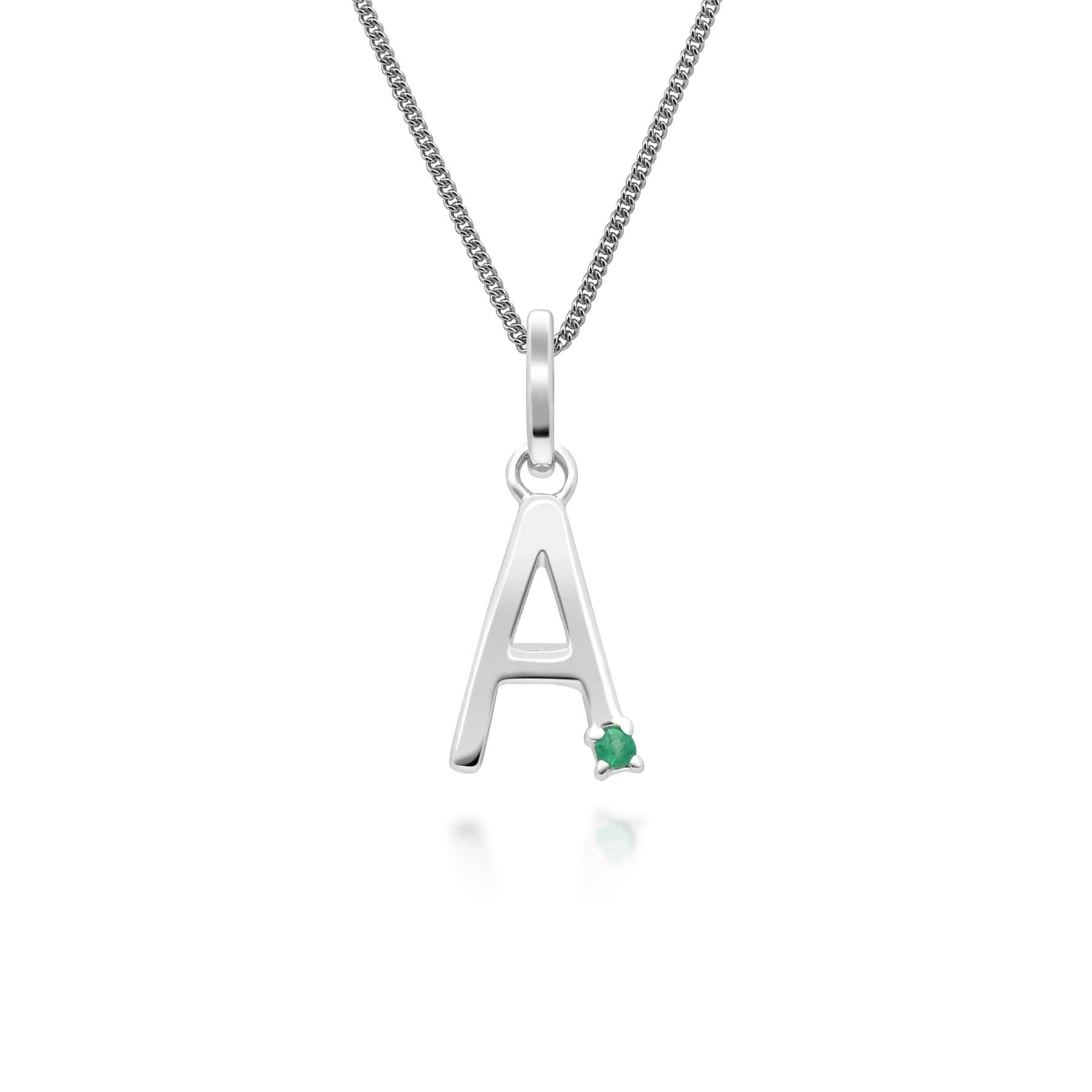 Product photograph of Initial Emerald Letter Charm Necklace In 9ct White Gold from Gemondo Jewellery
