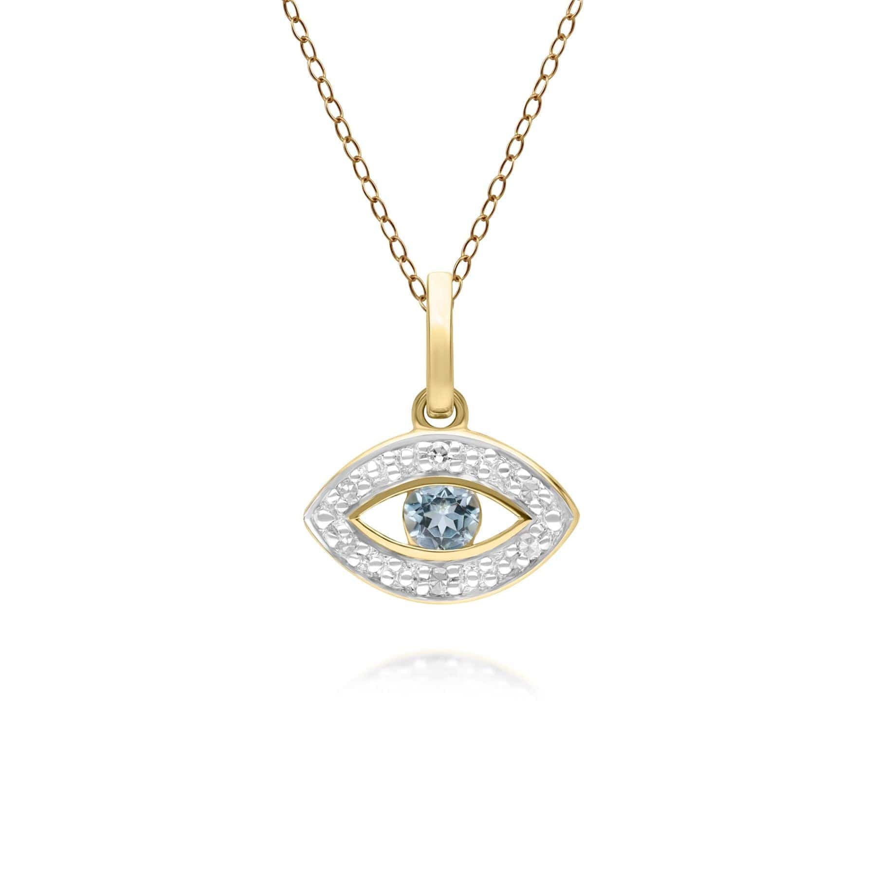 Product photograph of Ecfew Dainty Evil Eye Blue Topaz Diamond Pendant In 9ct Yellow Gold from Gemondo Jewellery