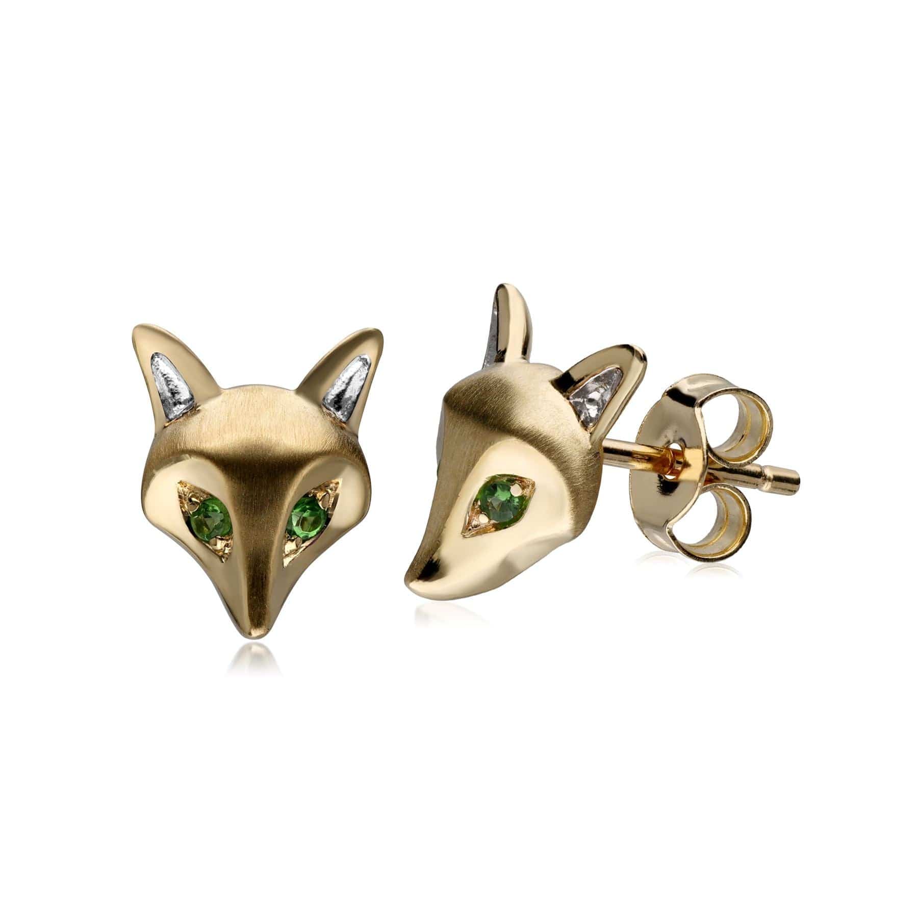 Product photograph of Gardenia Tsavorite Fox Earrings In 9ct Yellow Gold from Gemondo Jewellery