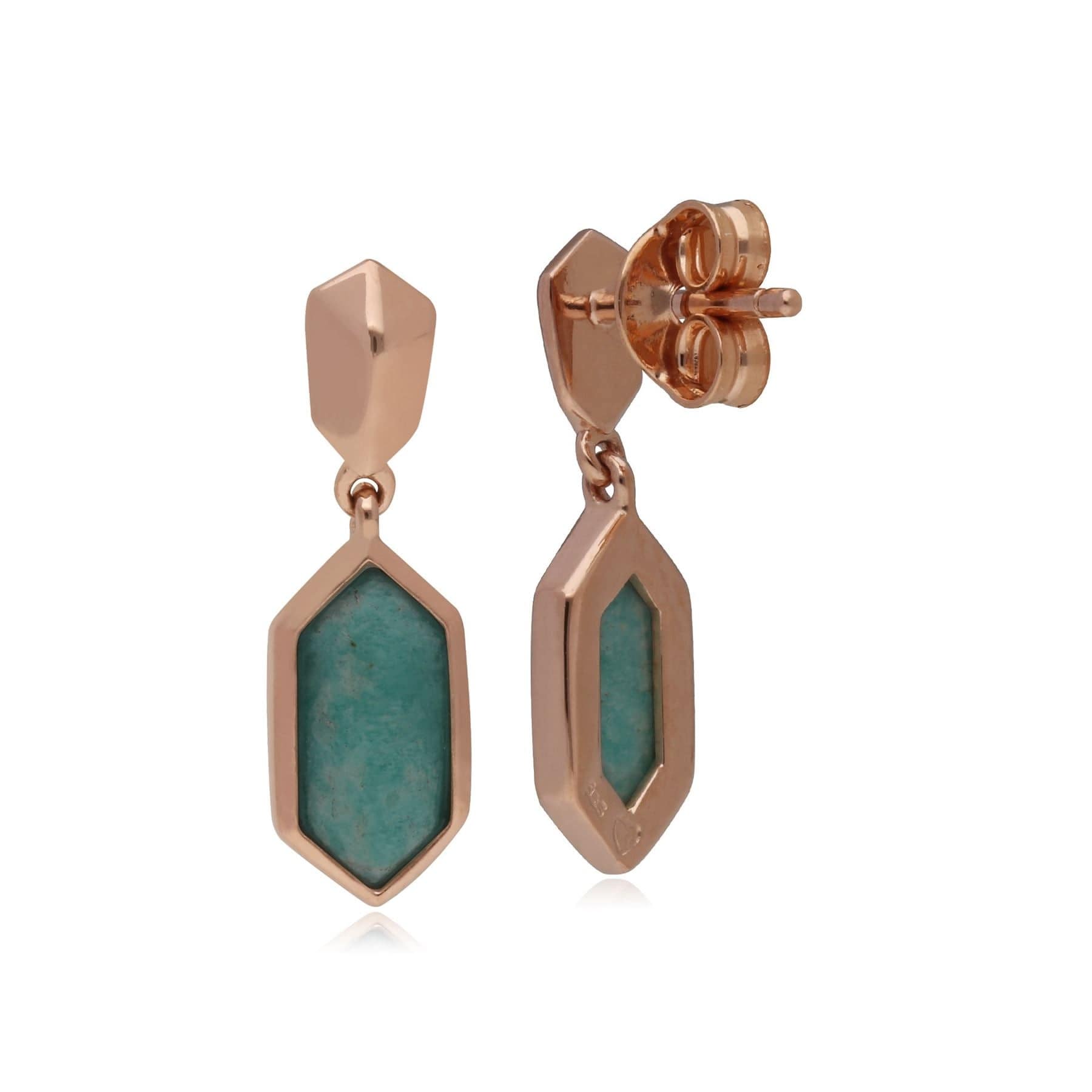 Product photograph of Micro Statement Amazonite Drop Earrings In Rose Gold Plated 925 Sterling Silver from Gemondo Jewellery