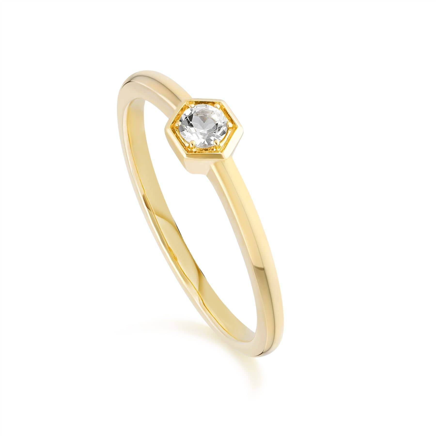 Product photograph of Honeycomb Inspired White Topaz Solitaire Ring In 9ct Yellow Gold from Gemondo Jewellery