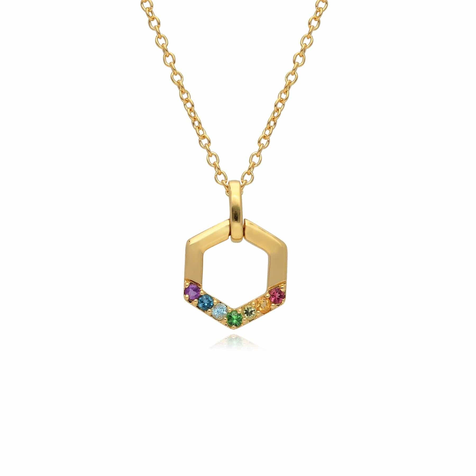 Product photograph of Rainbow Hexagon Necklace In Gold Plated Sterling Silver from Gemondo Jewellery