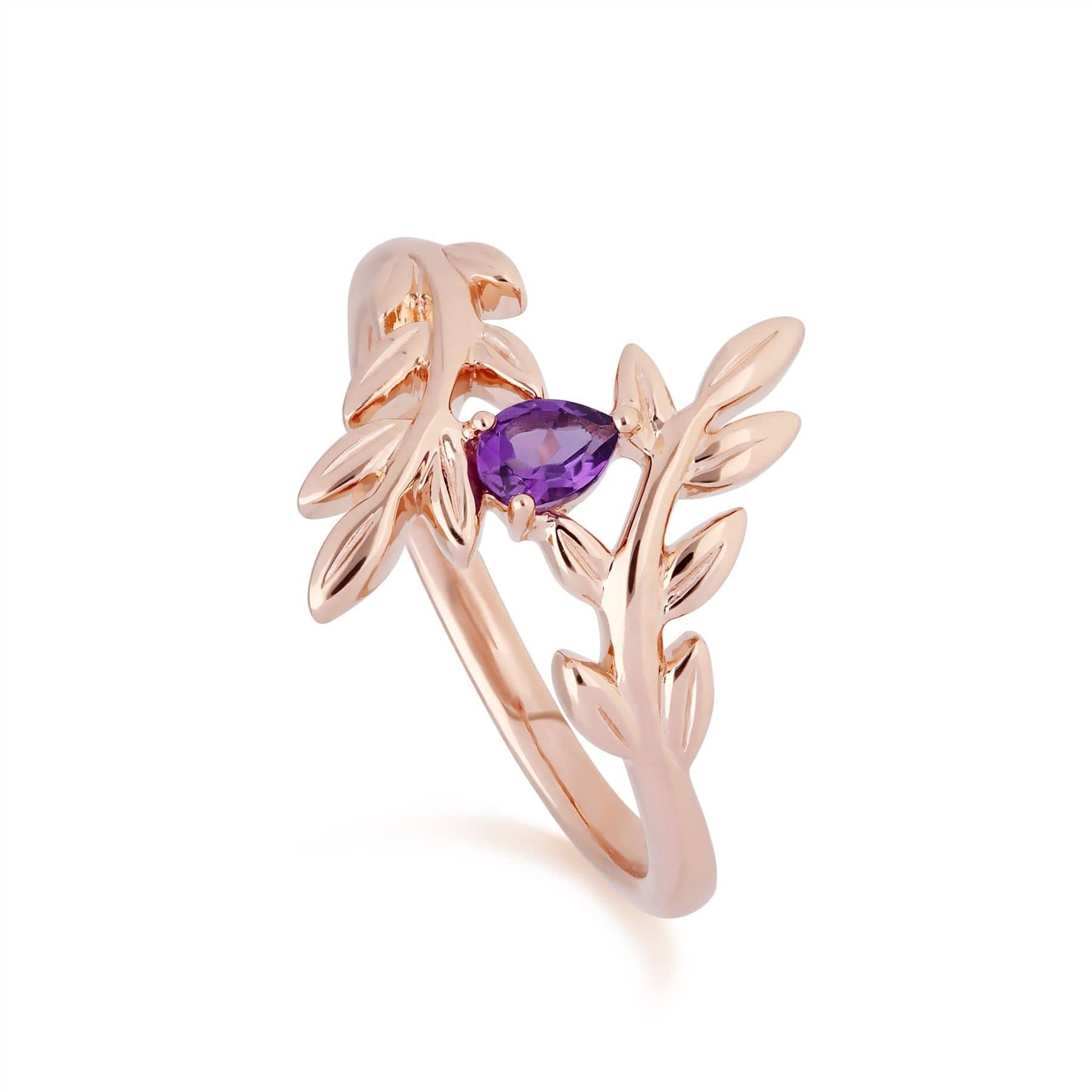 Product photograph of O Leaf Amethyst Olive Branch Ring In 9ct Rose Gold from Gemondo Jewellery
