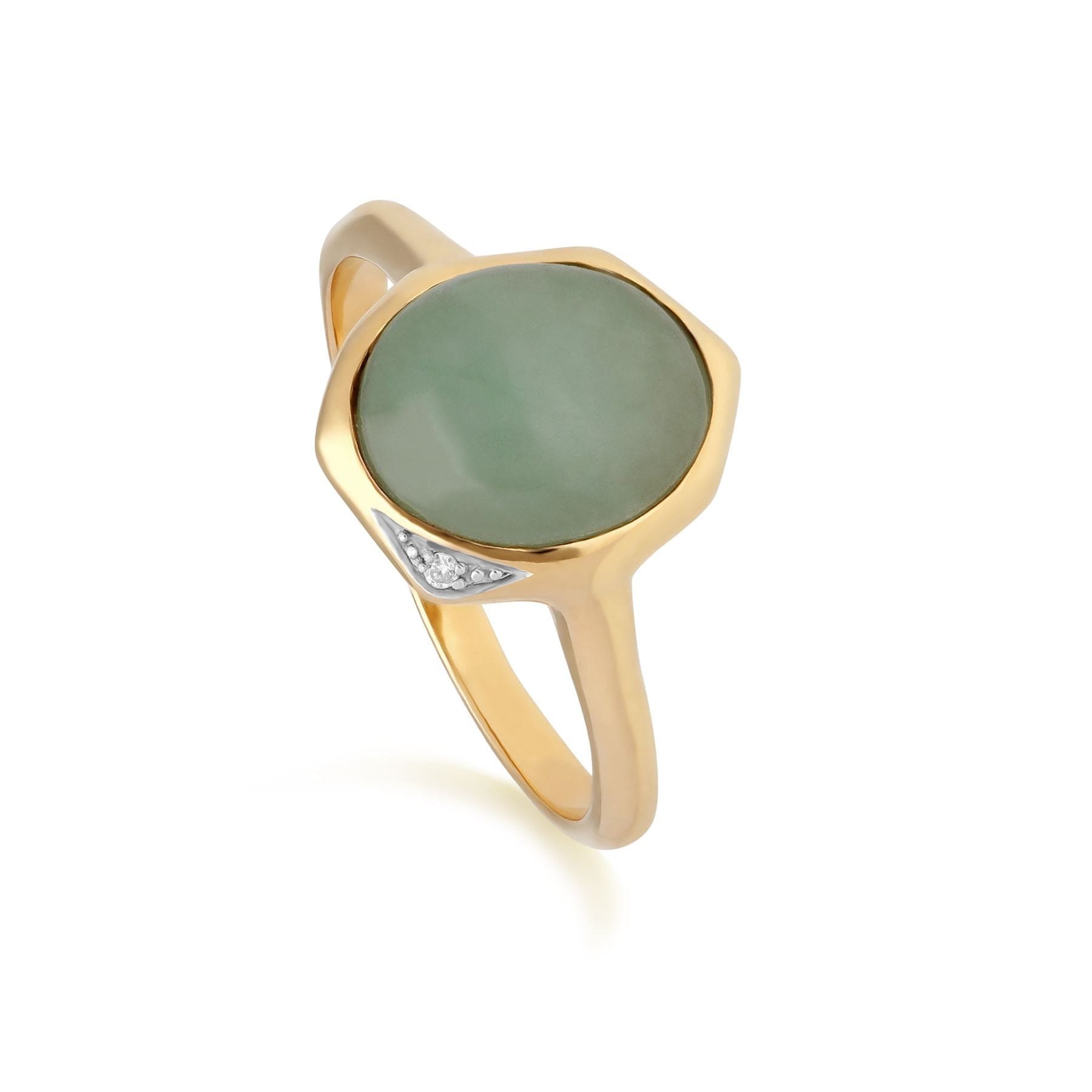 Product photograph of Irregular Collection Dyed Green Jade Diamond Ring In Gold Plated Sterling Silver from Gemondo Jewellery