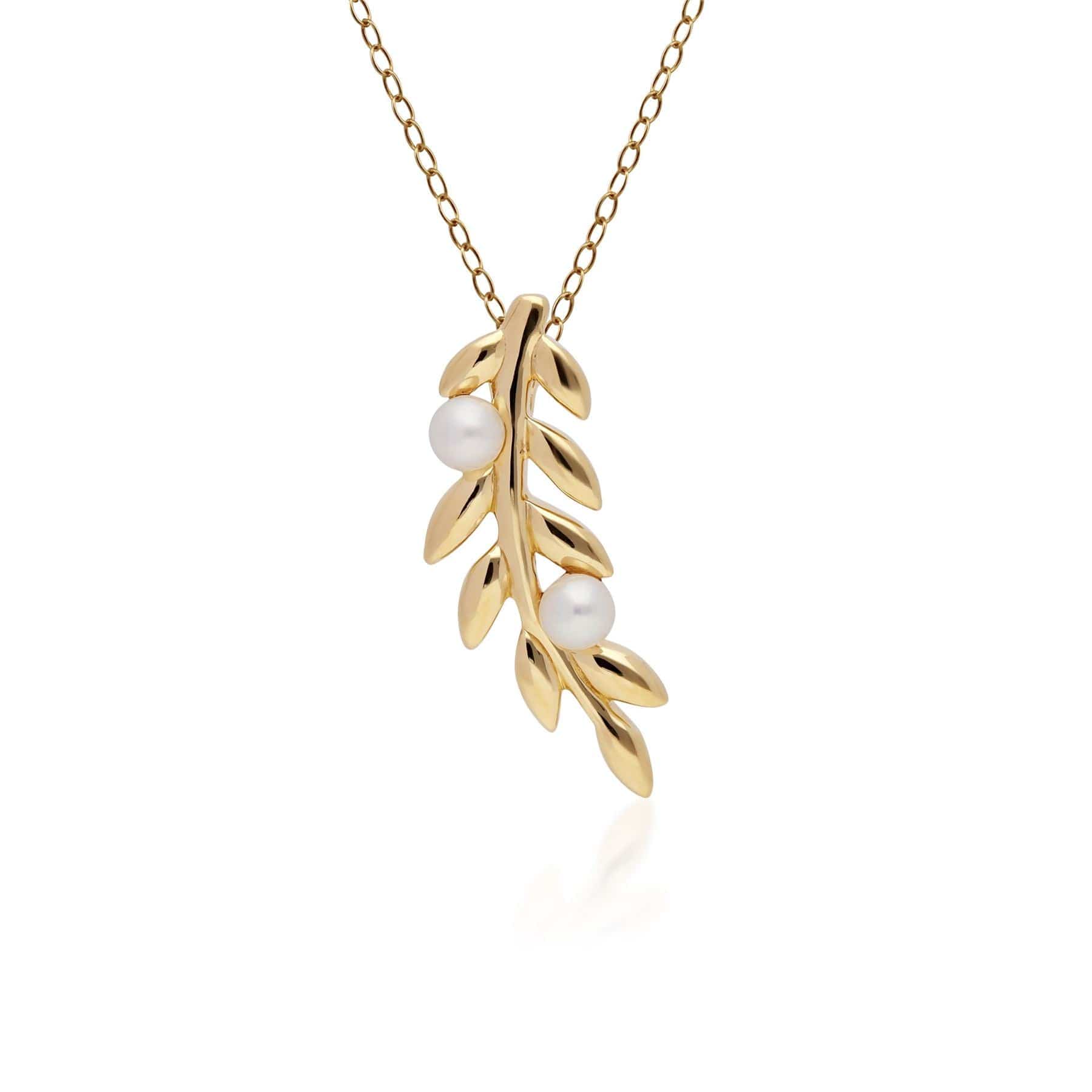 Photos - Pendant / Choker Necklace O Leaf Pearl Pendant in Gold Plated Sterling Silver