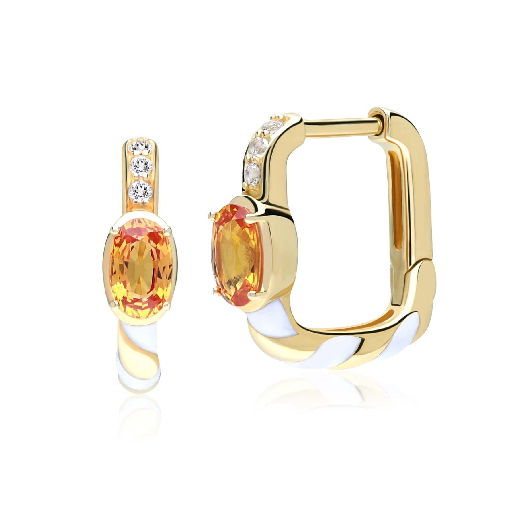 Product photograph of Siberian Waltz Topaz Orange Sapphire Square Hoop Earrings In 9ct Gold from Gemondo Jewellery