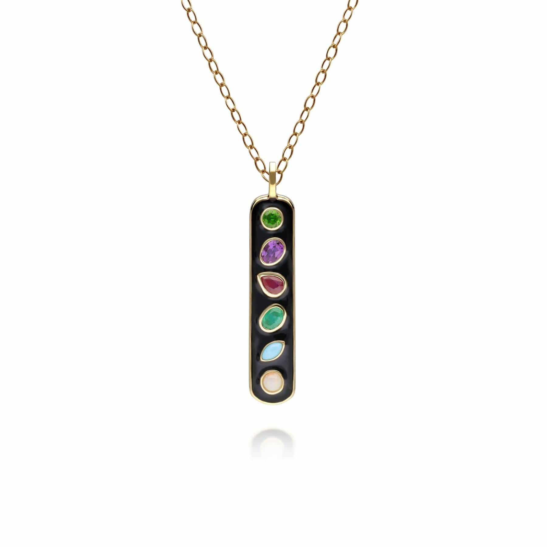 Product photograph of Coded Whispers Black Enamel Dare To Acrostic Gemstone In Gold Plated Sterling Silverpendant from Gemondo Jewellery