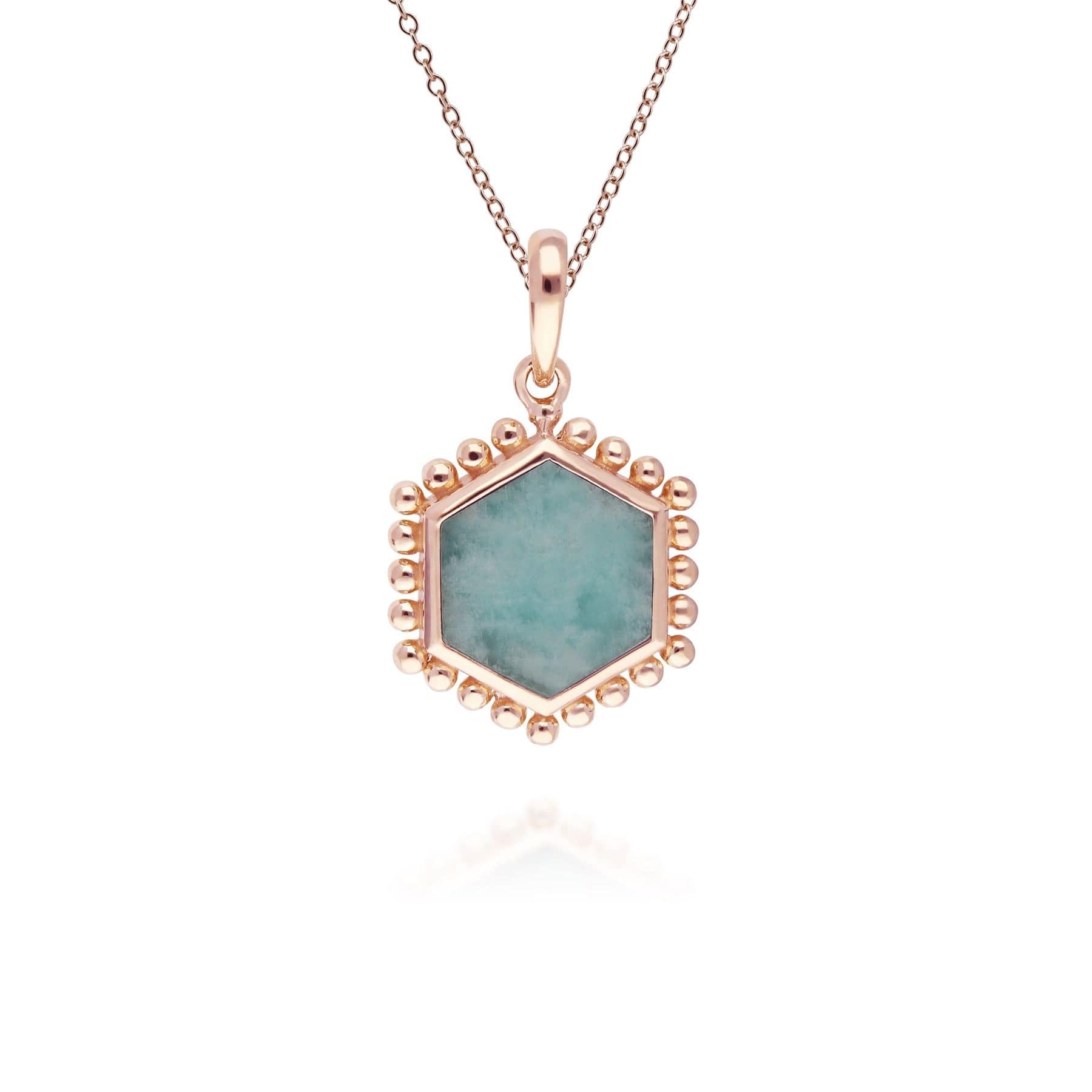 Image of Amazonite Flat Slice Hex Pendant Necklace in Rose Gold Plated Sterling Silver