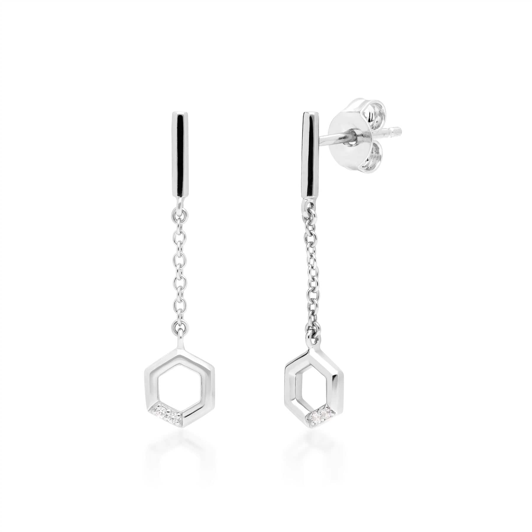 Product photograph of Diamond Pave Hexagon Dangle Drop Earrings In 9ct White Gold from Gemondo Jewellery