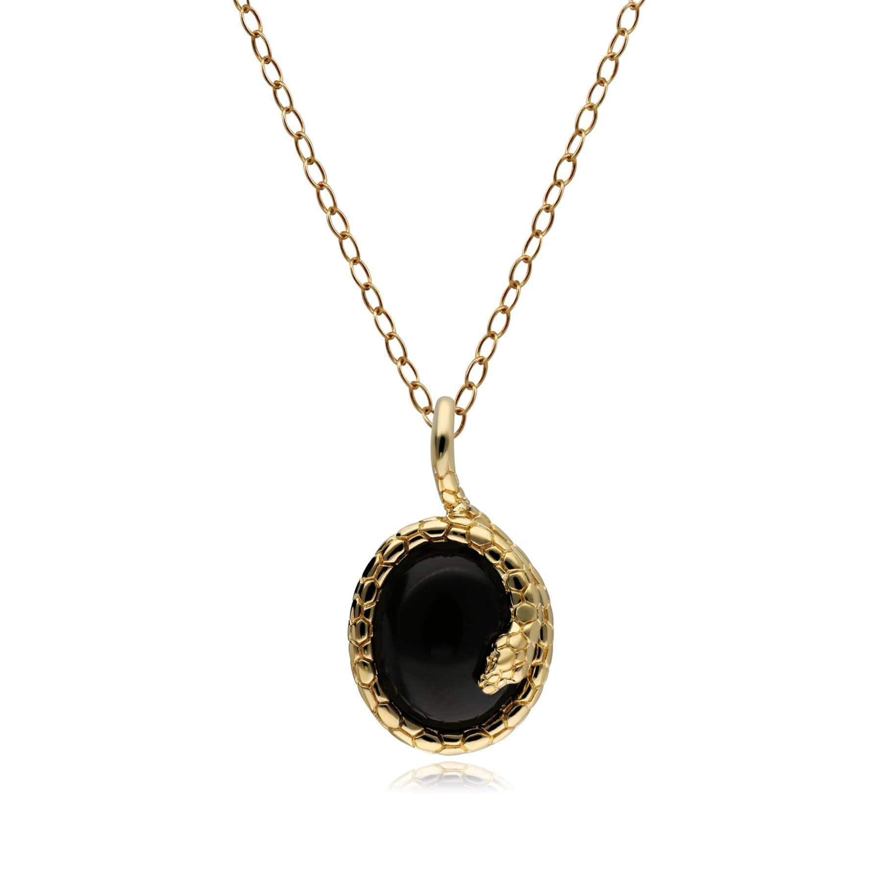 Product photograph of Ecfew Oval Onyx Winding Snake Pendant Necklace In Sterling Silver from Gemondo Jewellery