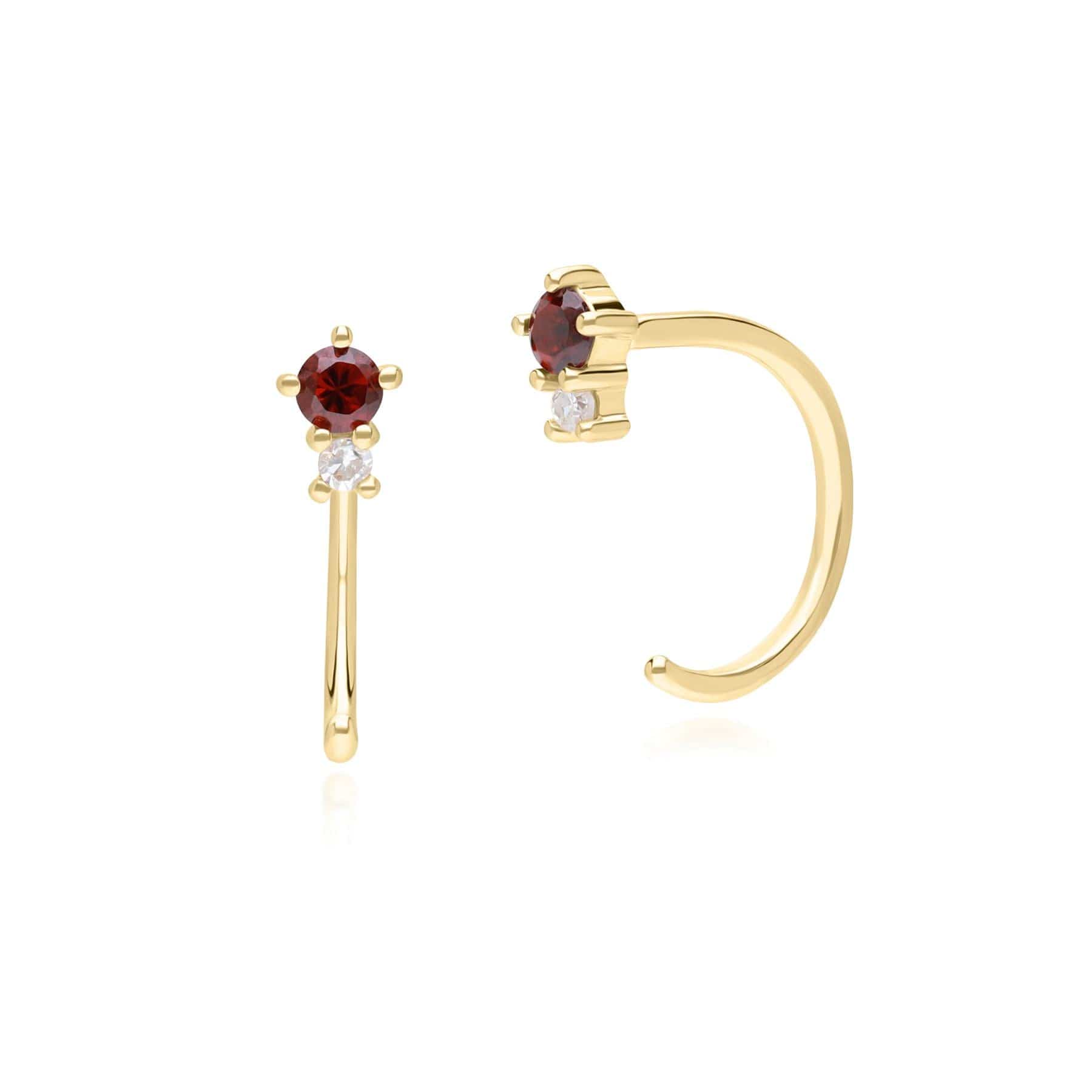 Product photograph of Modern Classic Garnet Diamond Pull Through Hoop Earrings In 9ct Yellow Gold from Gemondo Jewellery