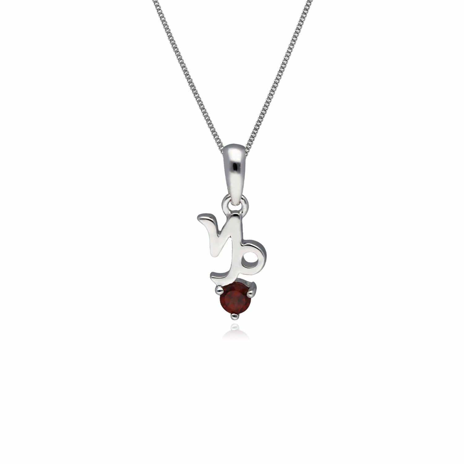 Image of Garnet Capricorn Zodiac Charm Necklace in 9ct White Gold