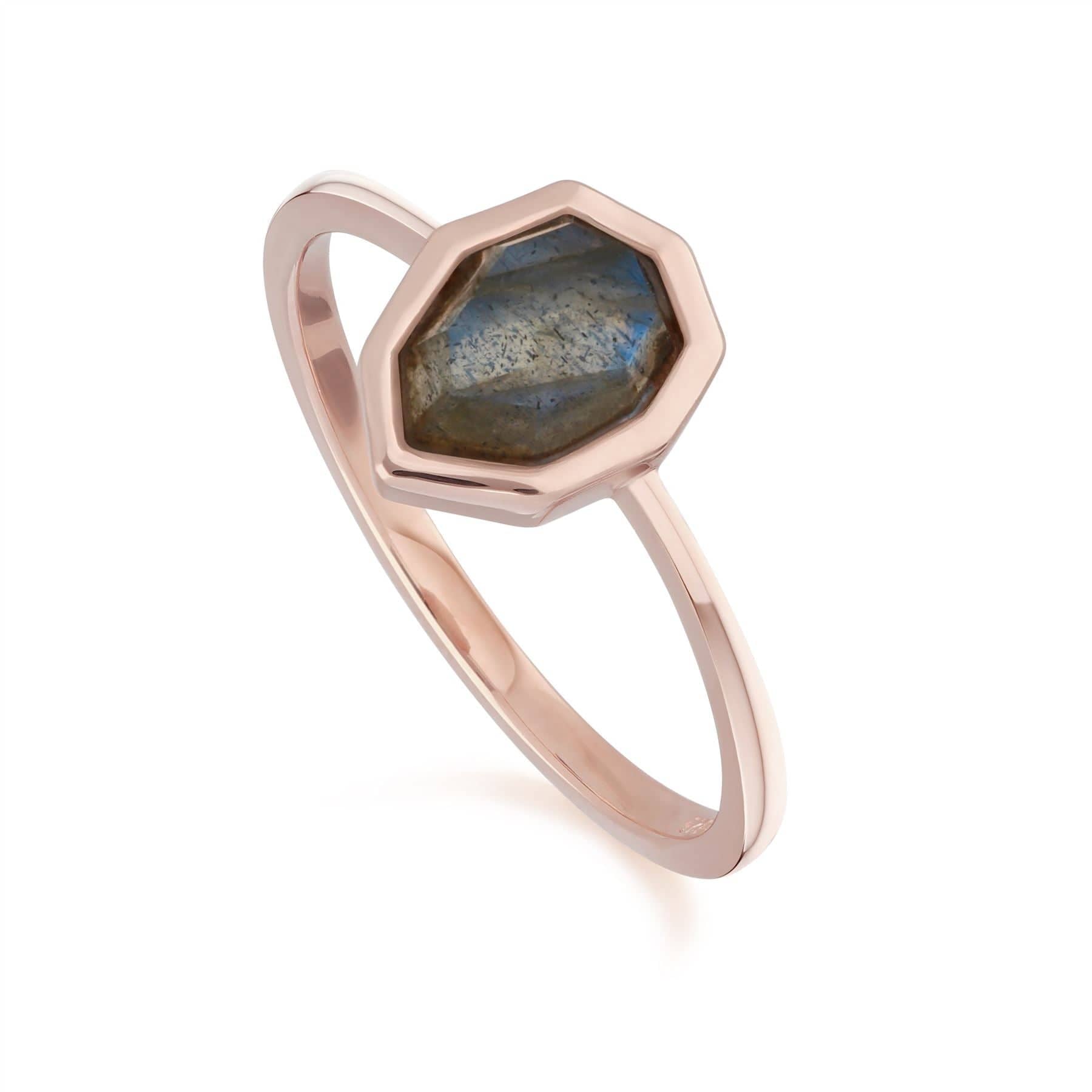 Product photograph of Irregular B Gem Labradorite Ring In Rose Gold Plated Sterling Silver from Gemondo Jewellery