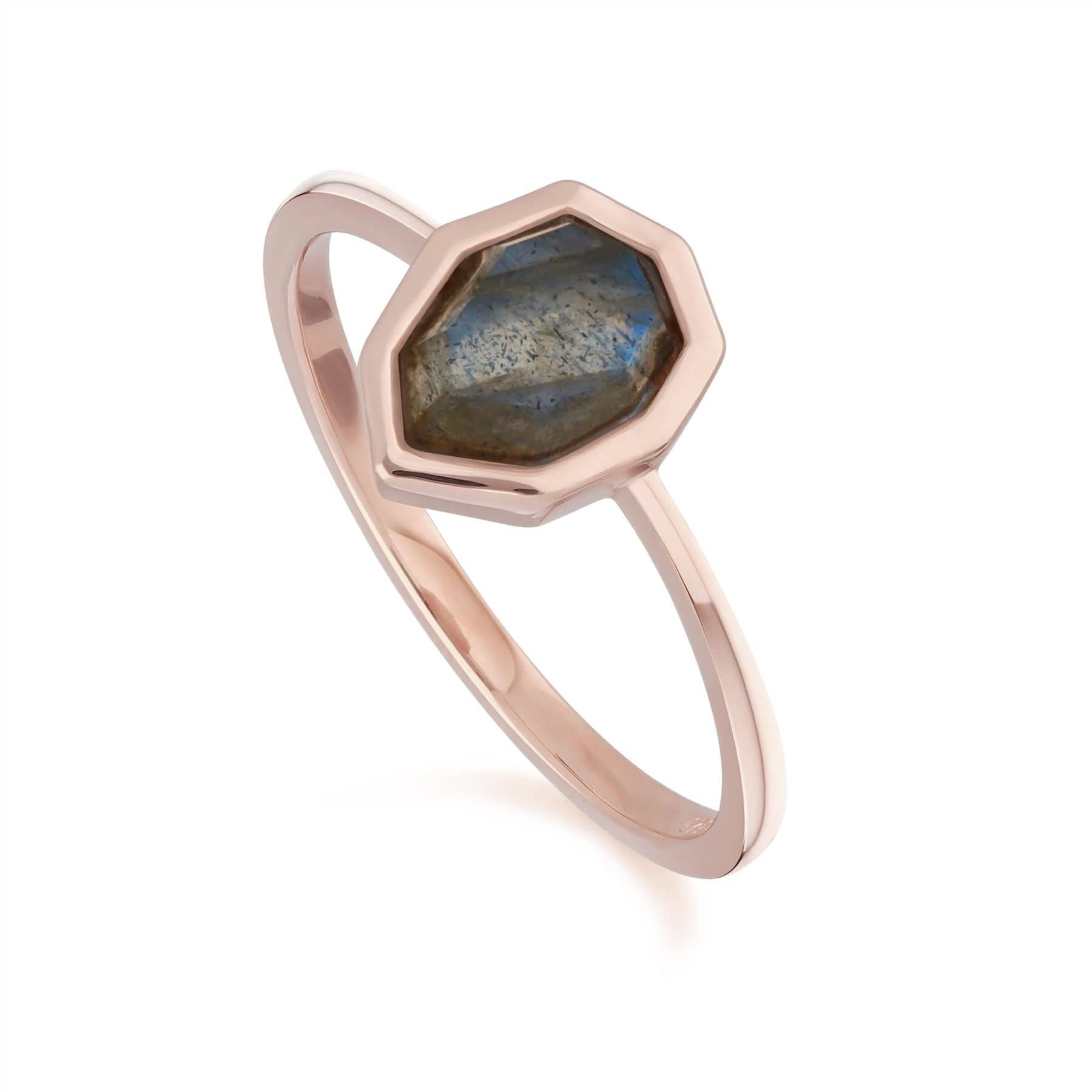 Image of Irregular B Gem Labradorite Ring in Rose Gold Plated Sterling Silver