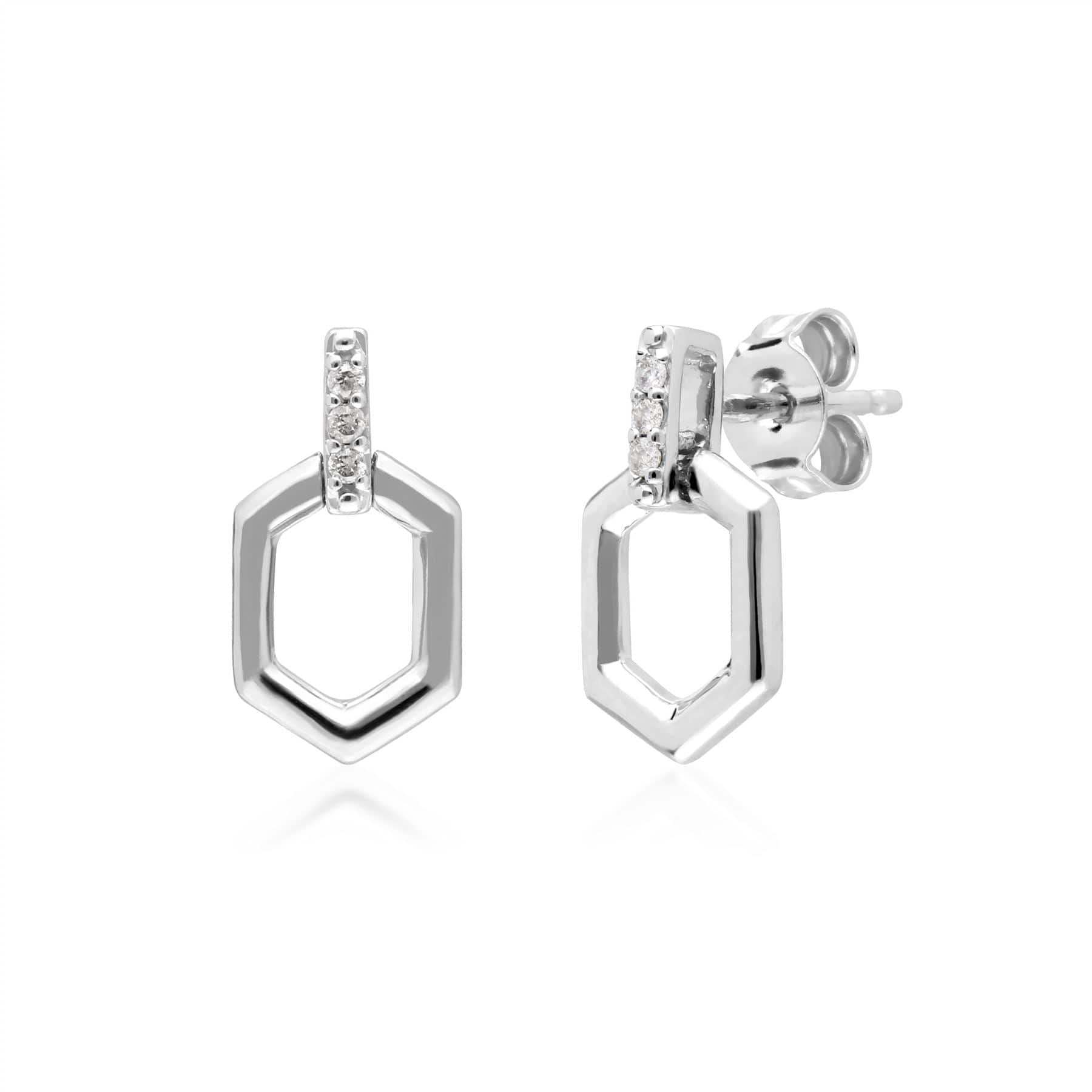 Photos - Earrings Diamond Pave Hex Bar Drop  in 9ct White Gold