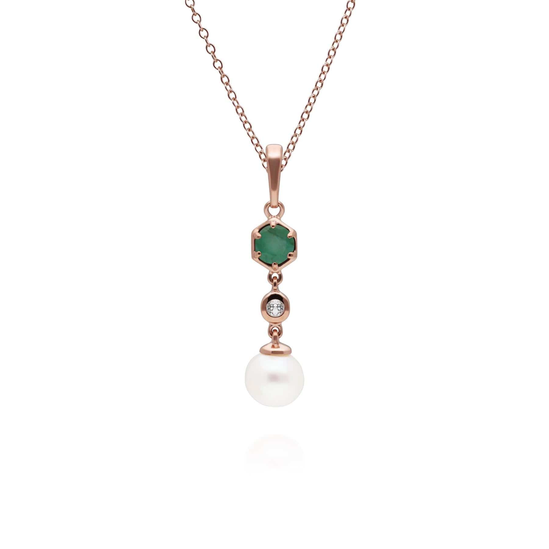 Product photograph of Modern Pearl Emerald Topaz Drop Pendant In Rose Gold Plated Silver from Gemondo Jewellery