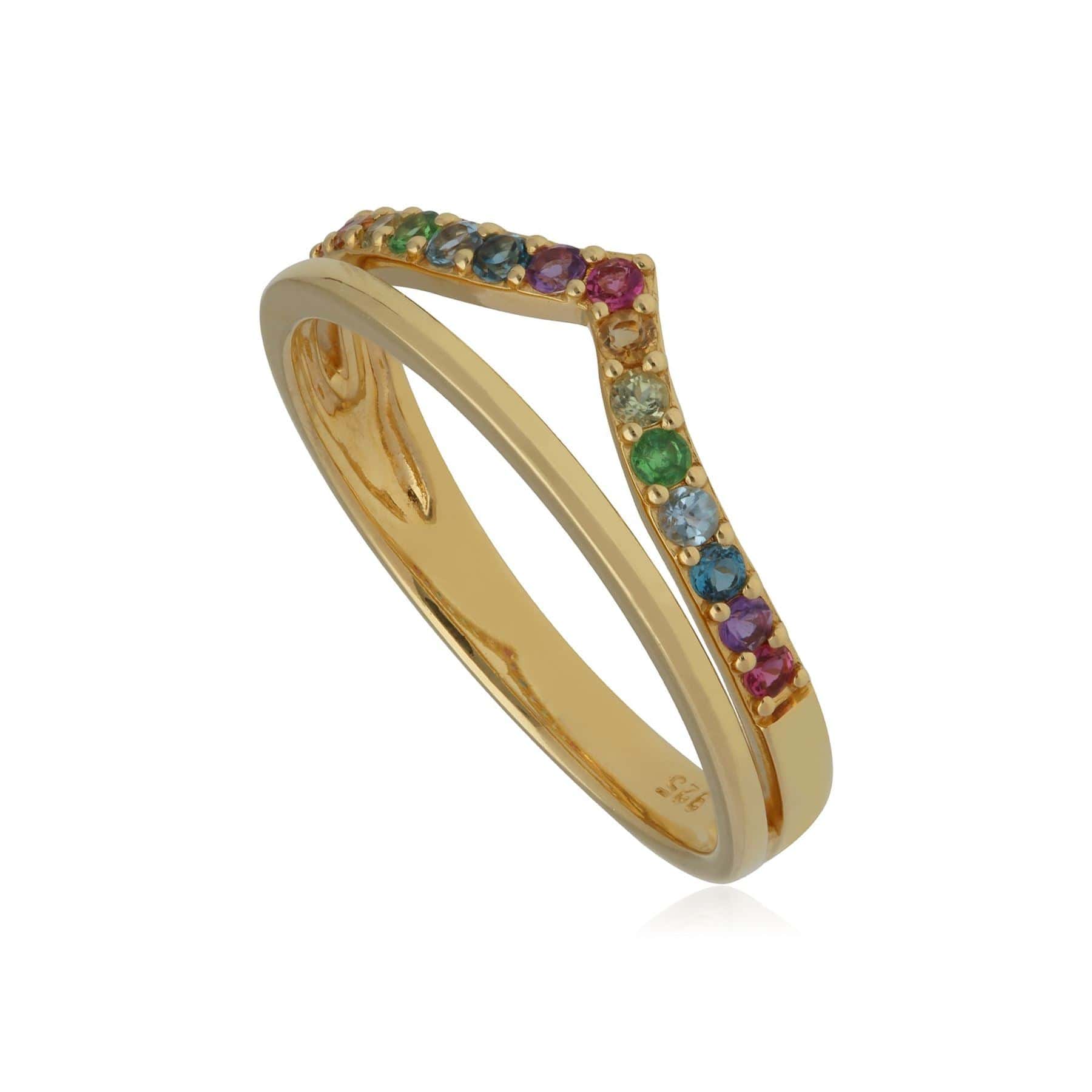 Image of Rainbow Wishbone Style Ring in Gold Plated Sterling Silver