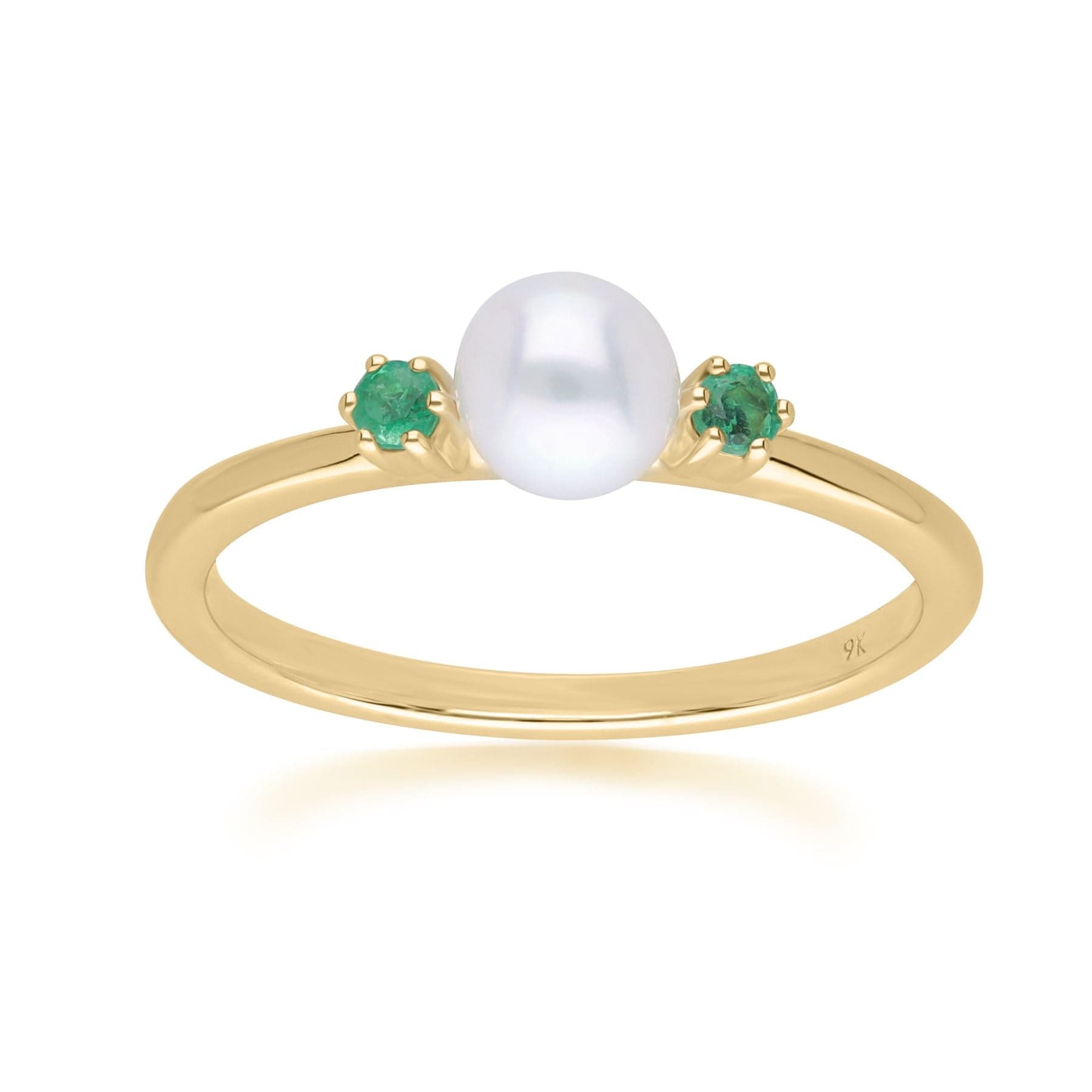 Product photograph of Modern Pearl Round Emerald Ring In 9ct Yellow Gold from Gemondo Jewellery