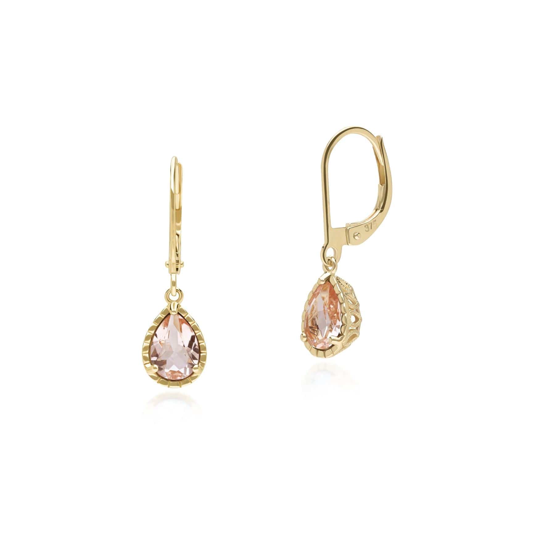 Image of Classic Pear Morganite Dangle Earrings in 9ct Yellow Gold