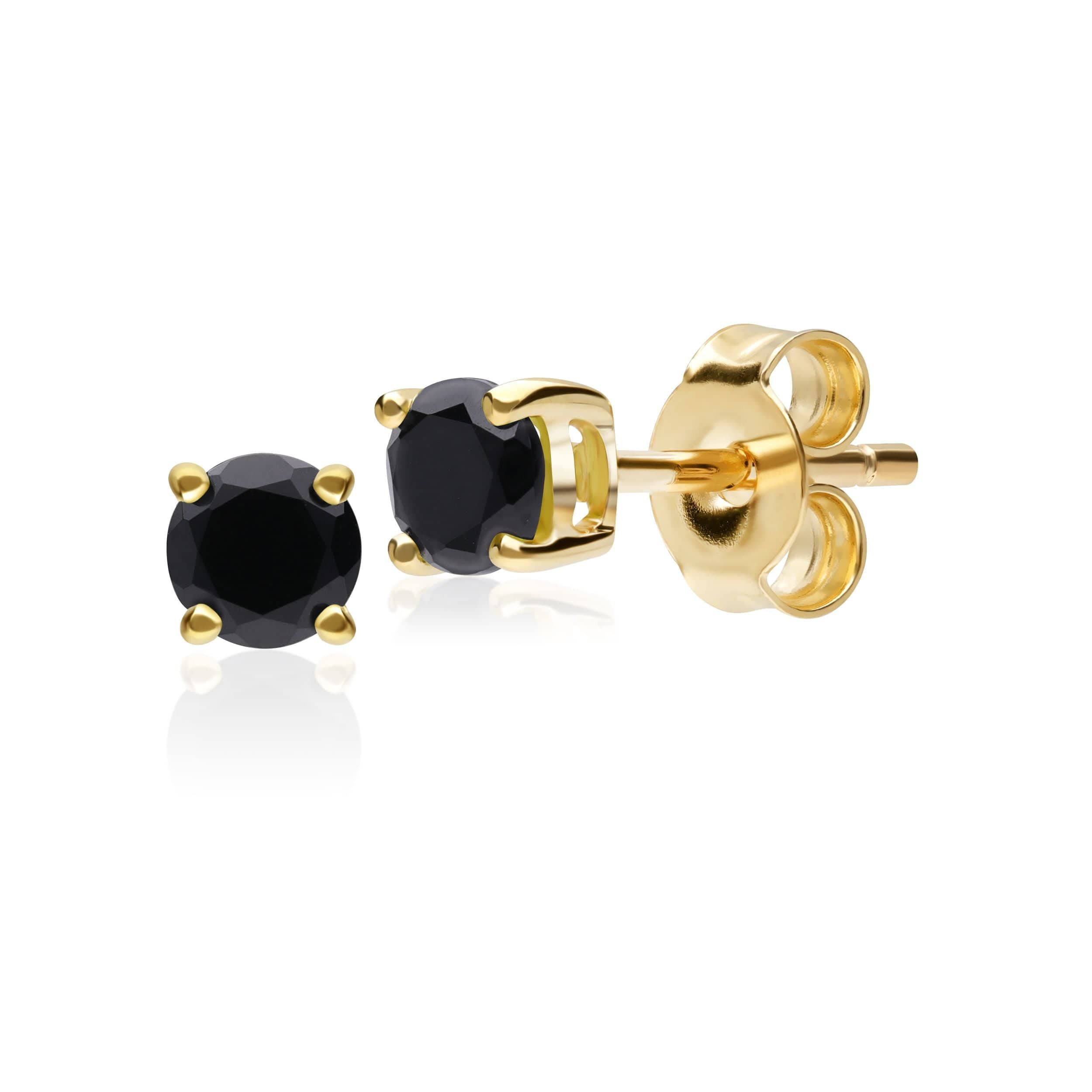 Photos - Earrings Classic Round Black Onyx Stud  in 9ct Yellow Gold