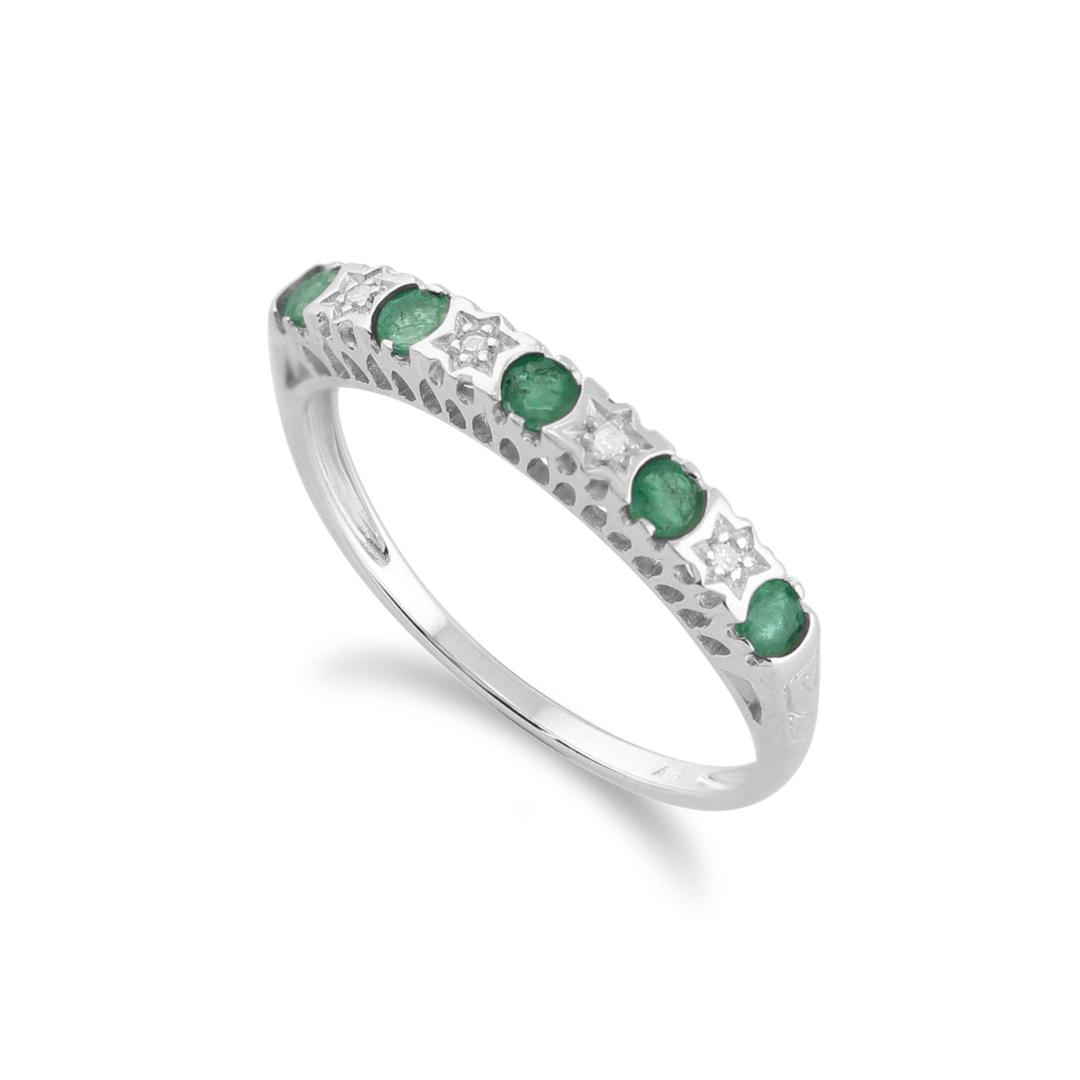 Product photograph of Classic Round Emerald Diamond Half Eternity Band In 9ct White Gold from Gemondo Jewellery
