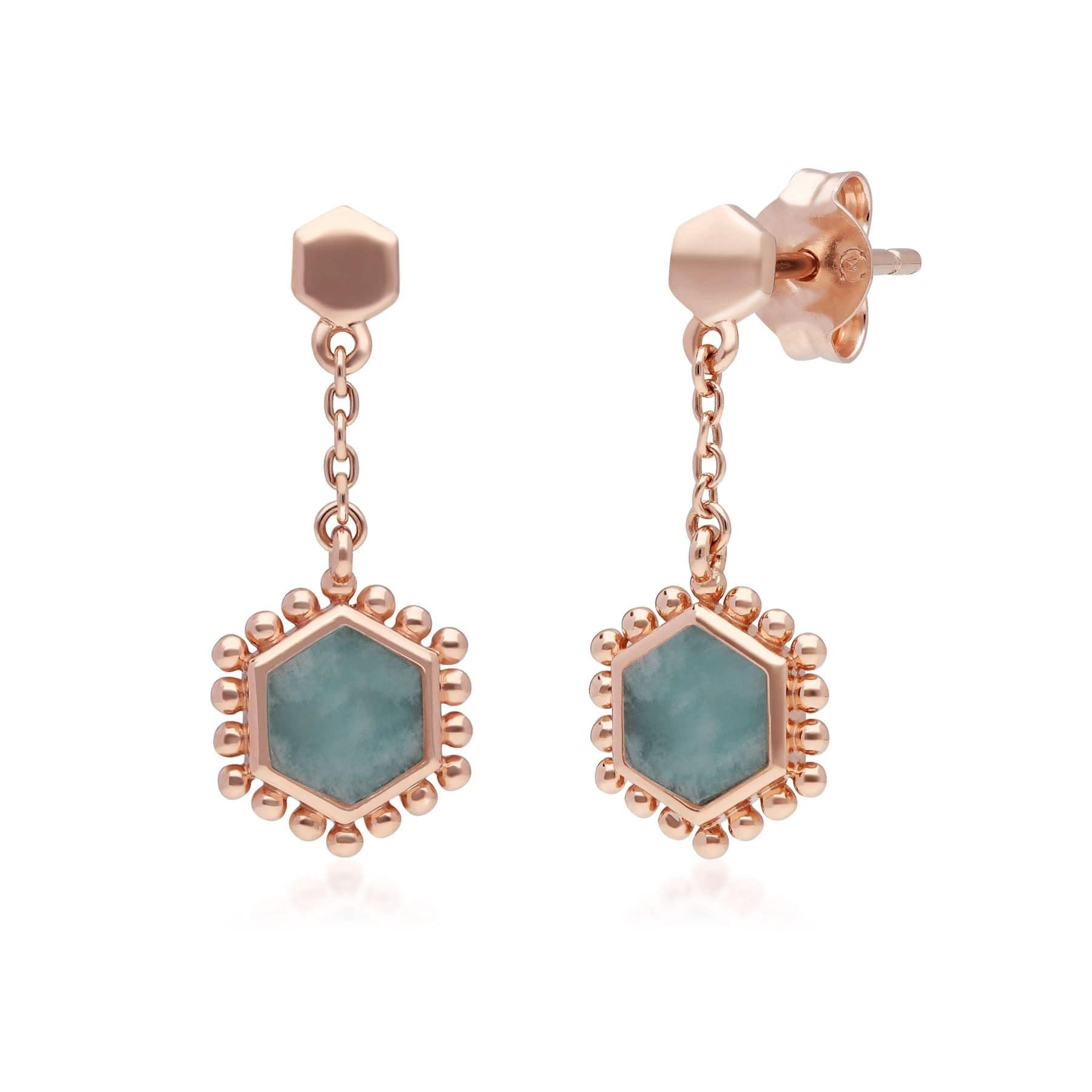 Image of Amazonite Flat Slice Hex Drop Earrings in Rose Gold Plated Silver