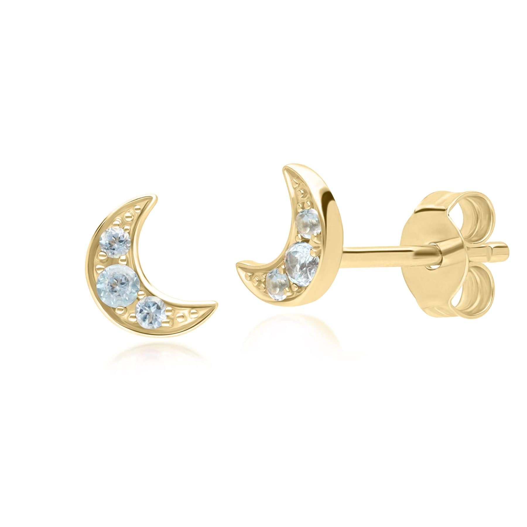 Product photograph of Night Sky Topaz Moon Stud Earrings In 9ct Yellow Gold from Gemondo Jewellery