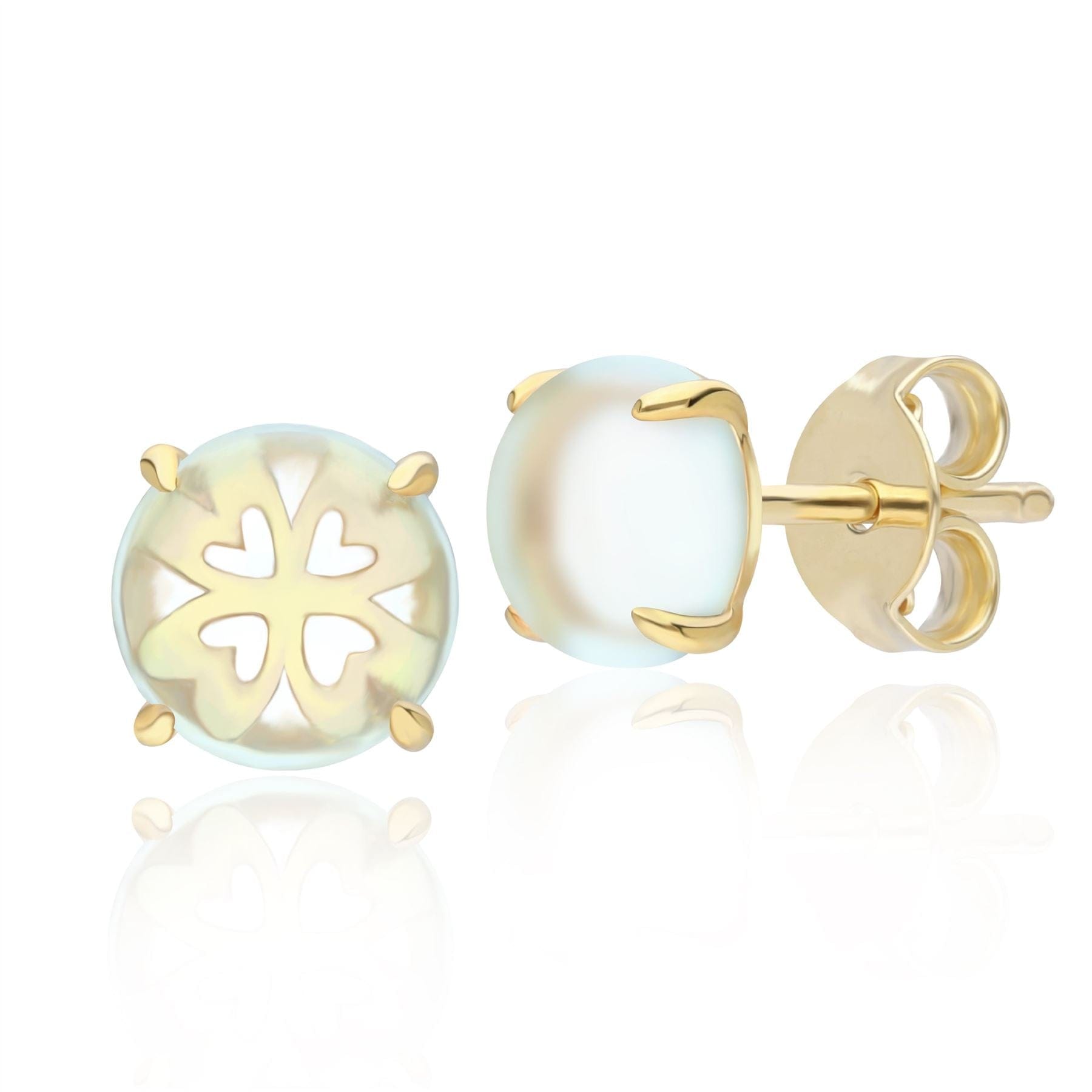 Product photograph of Gardenia Green Mint Quartz Cabochon Stud Earrings In Gold Plated Sterling Silver from Gemondo Jewellery