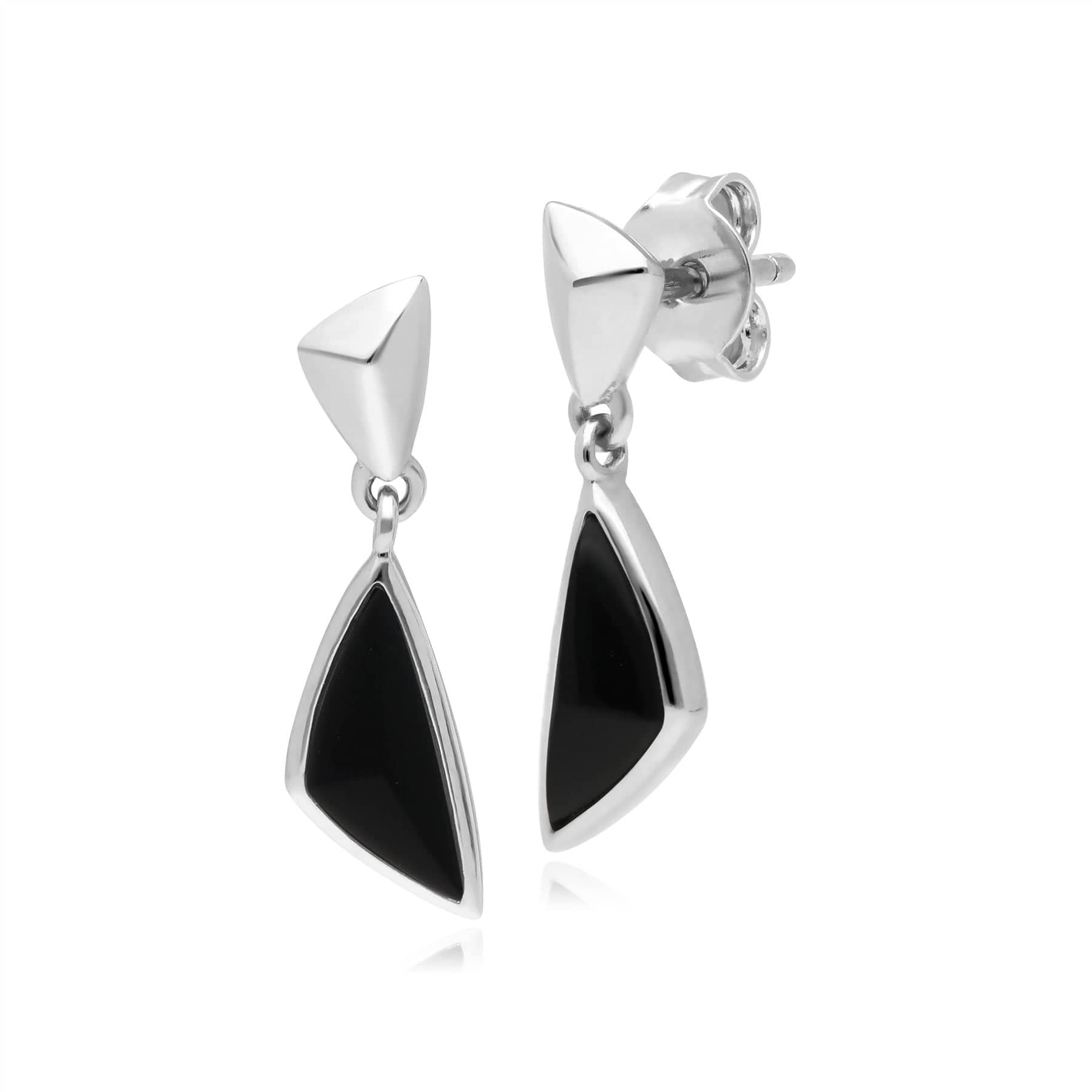 Product photograph of Micro Statement Black Onyx Drop Earrings In Sterling Silver from Gemondo Jewellery